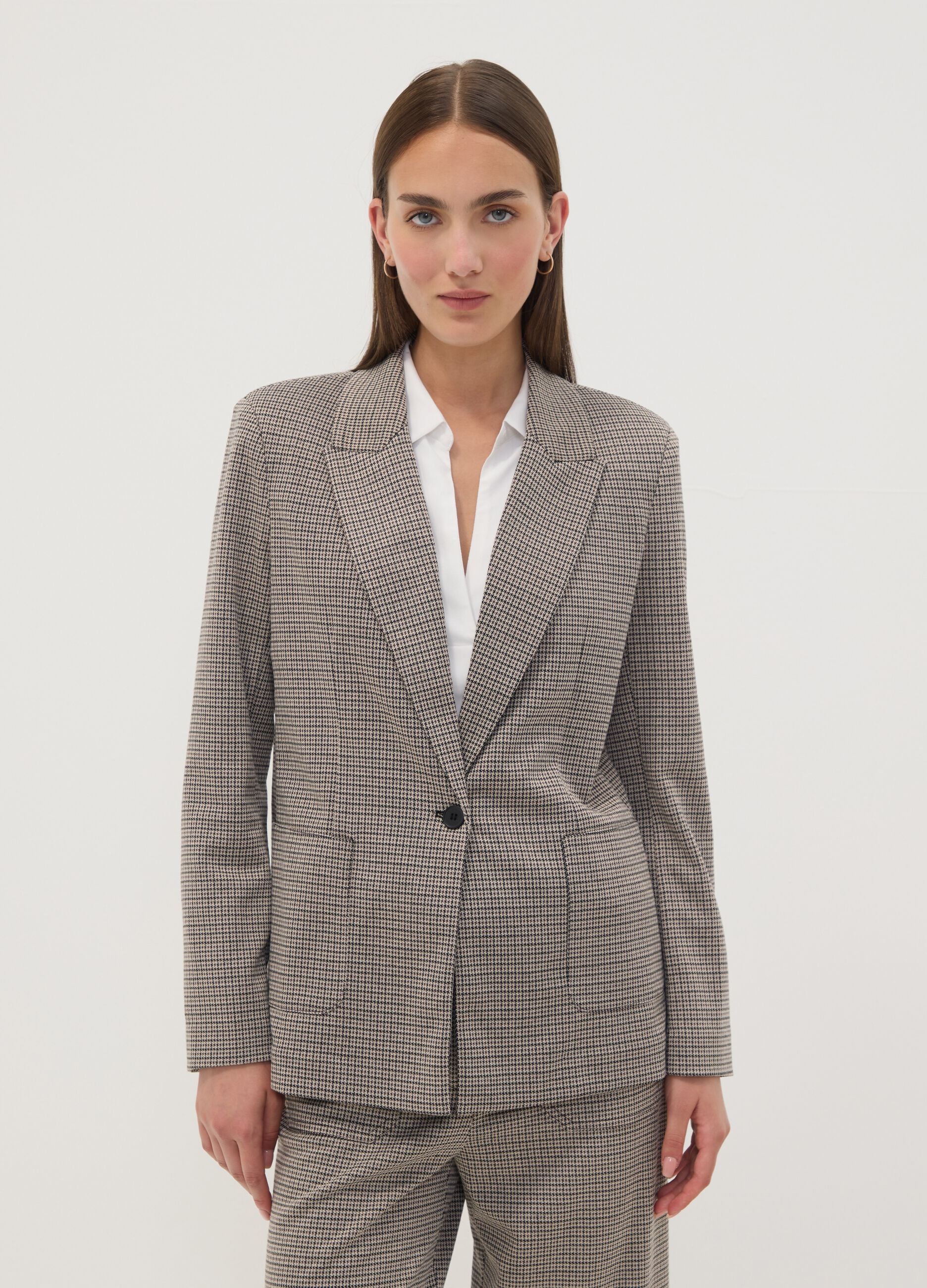 Blazer beige in viscosa elasticizzata a fantasia