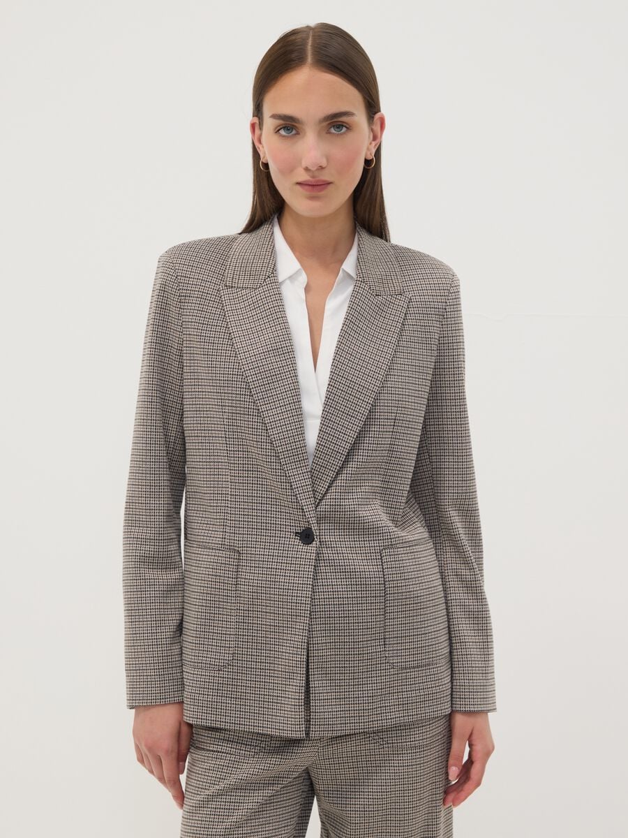 Blazer beige in viscosa elasticizzata a fantasia_0