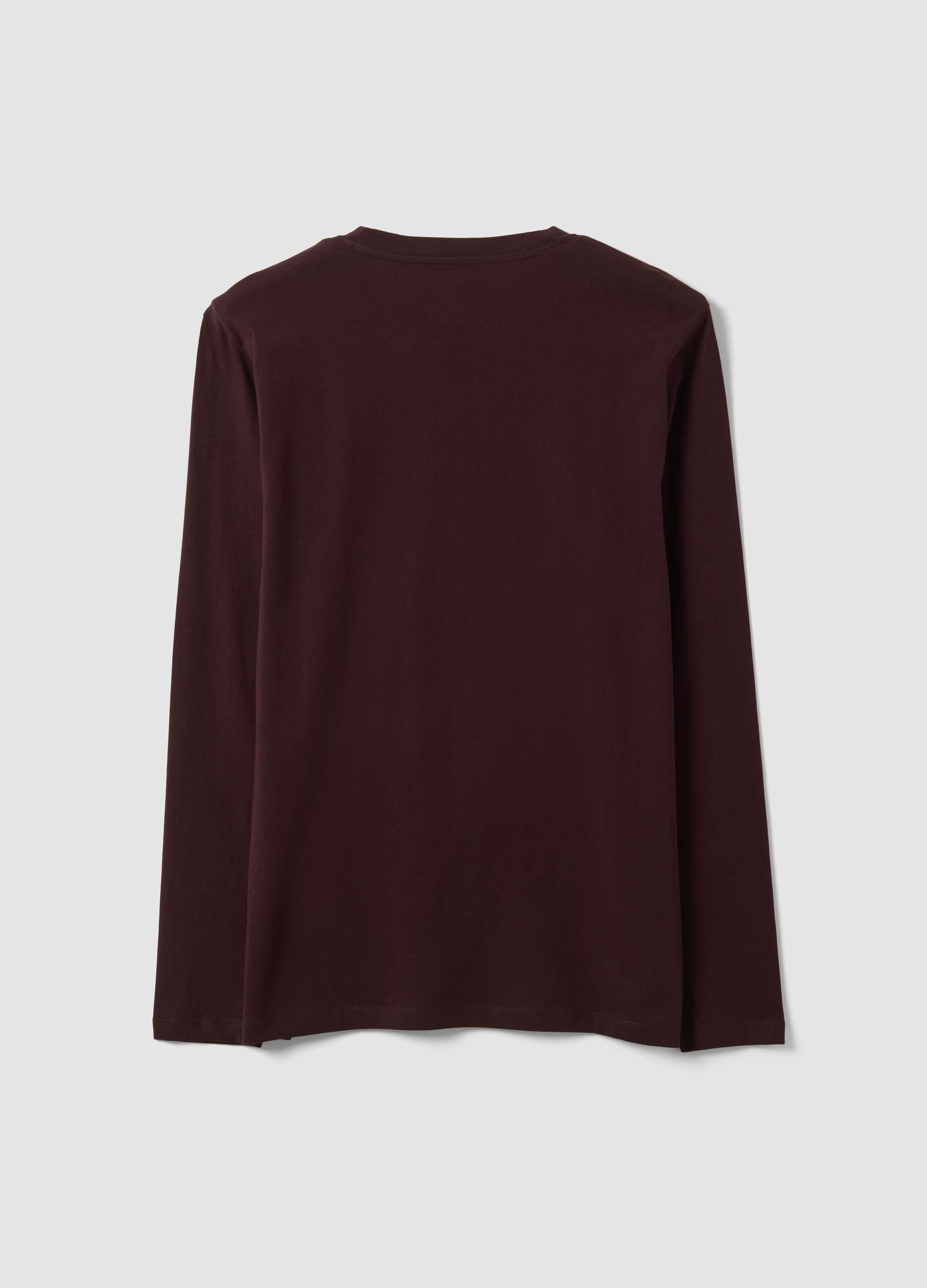 Brown long-sleeve T-shirt in pure organic cotton with crew neck