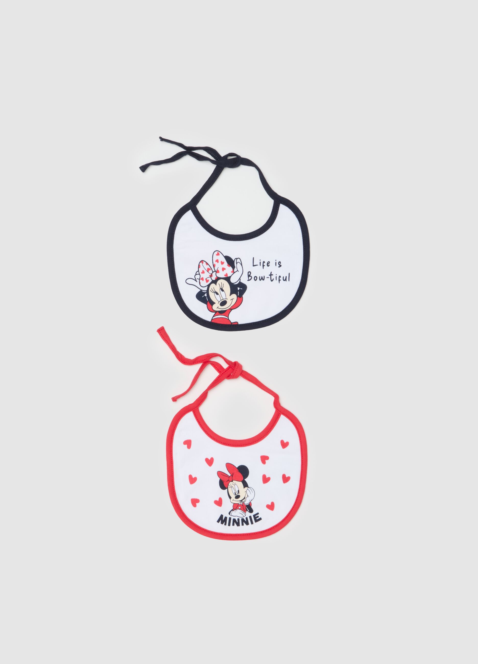 Two-pack bibs in cotton with Minnie Mouse print