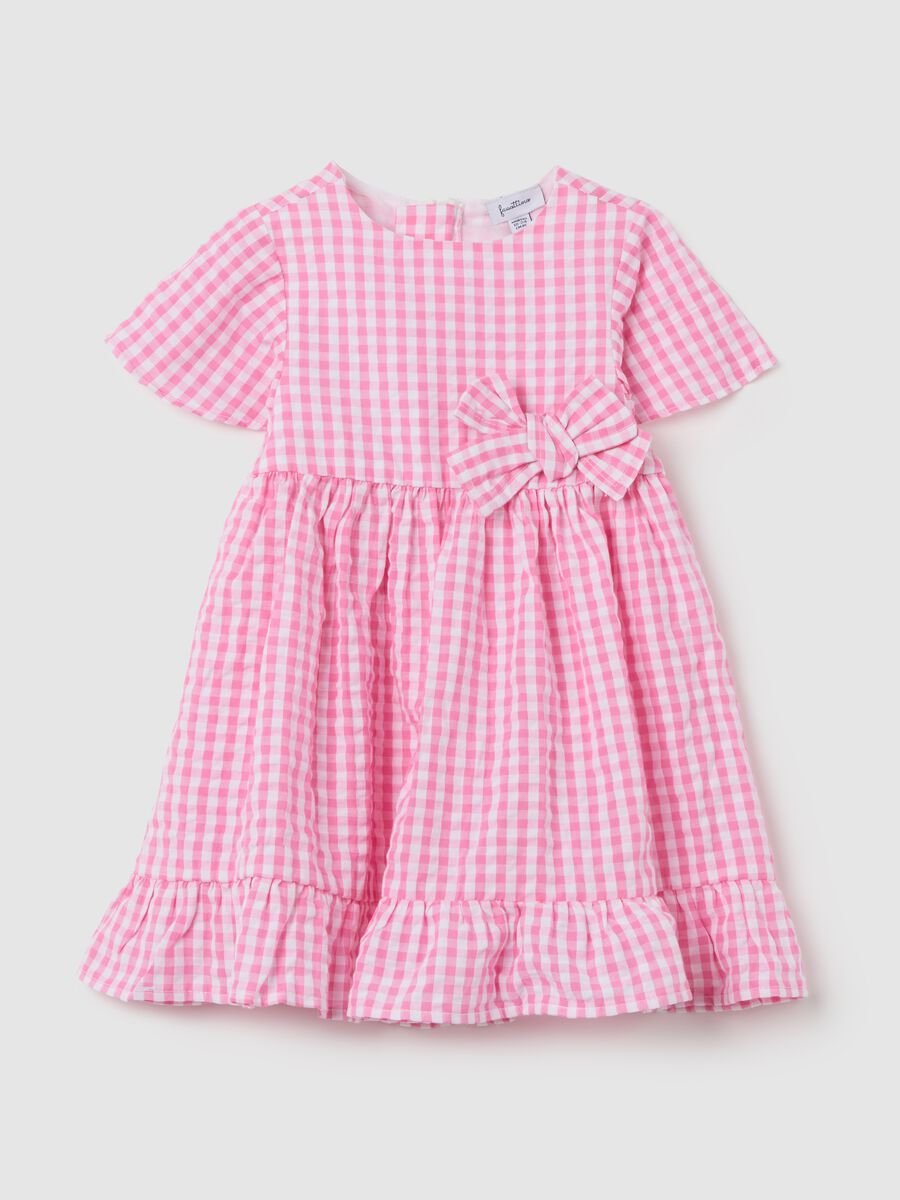 Pink Checkered Dress with Bow Fagottino_0