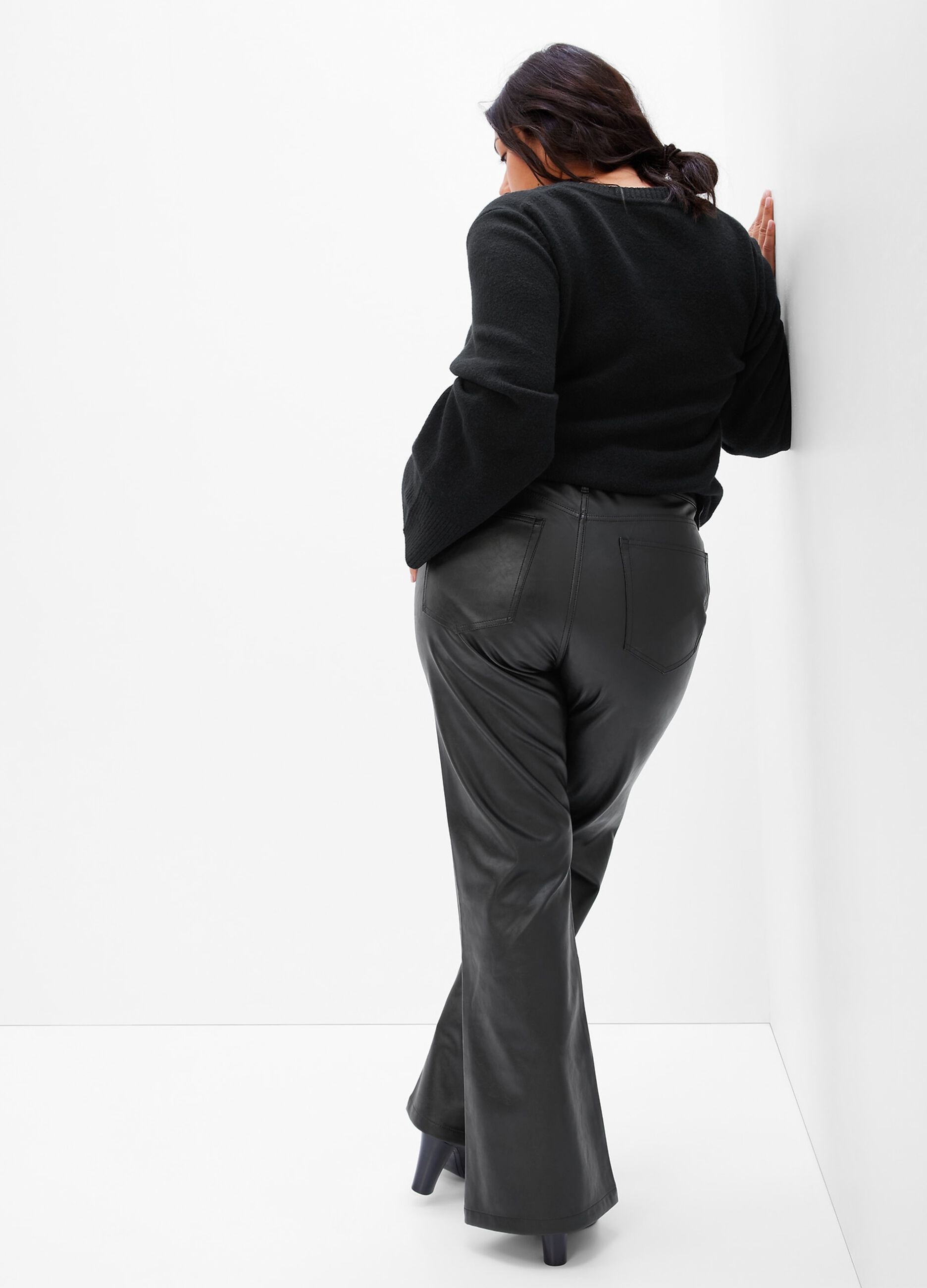 Flare-fit shiny-effect trousers