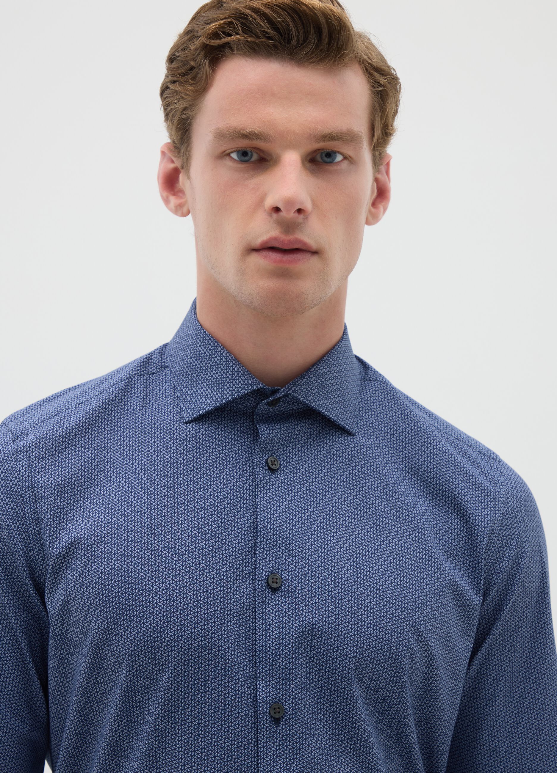 Camicia da uomo in cotone blu slim fit