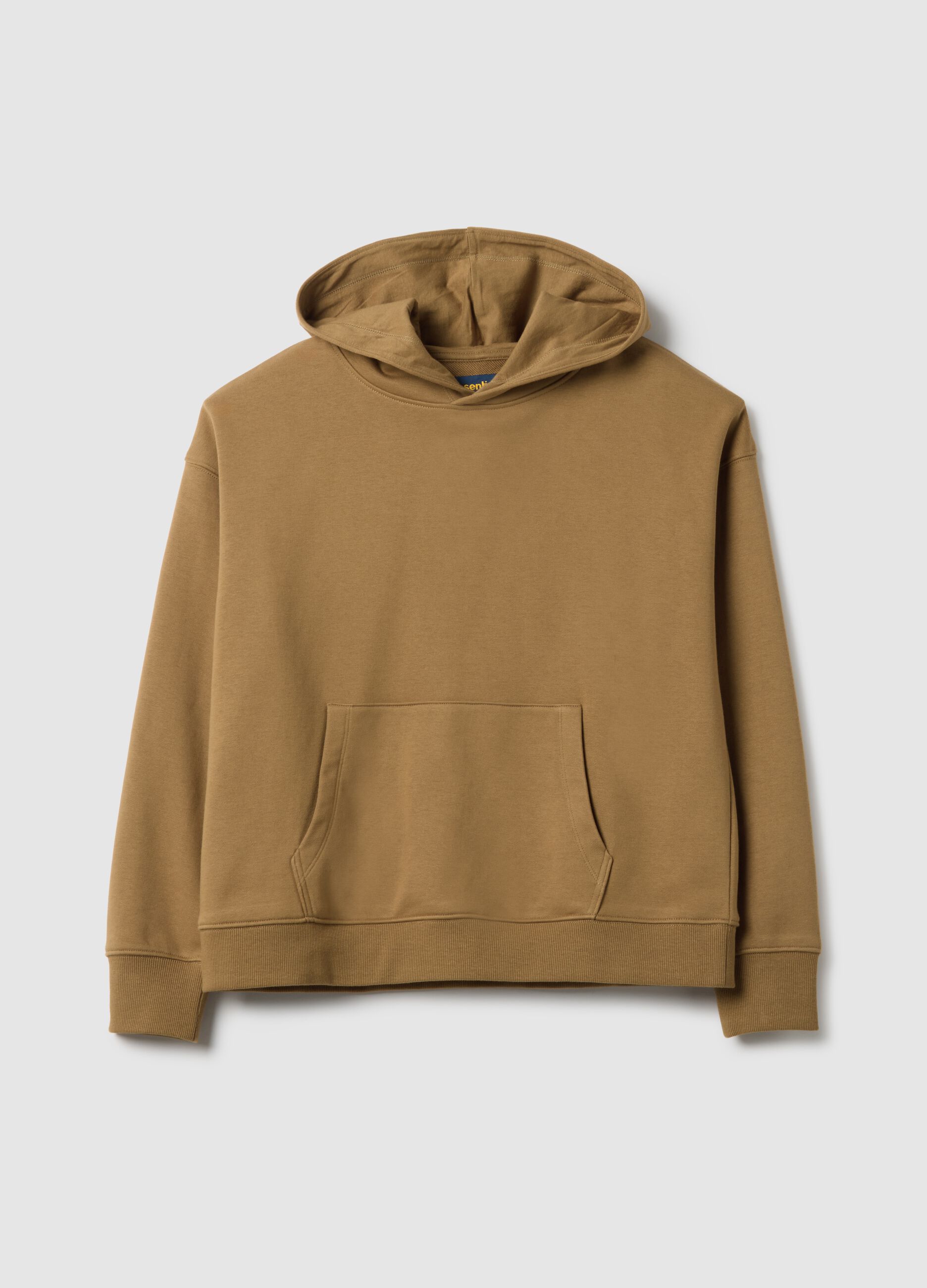 Felpa in misto cotone beige regular fit con cappuccio
