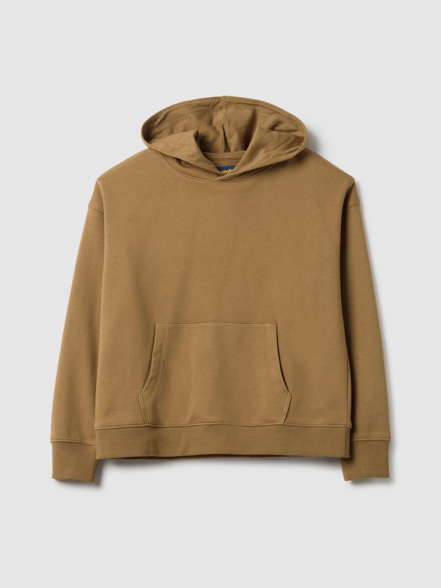 Felpa in misto cotone beige regular fit con cappuccio_4