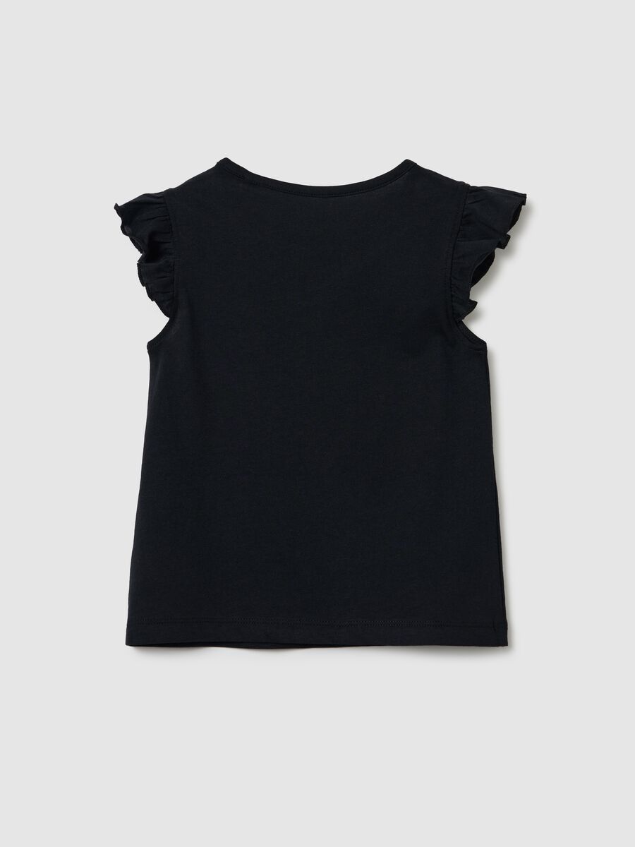 T-shirt da bambina in puro cotone nero regular fit con volant_1