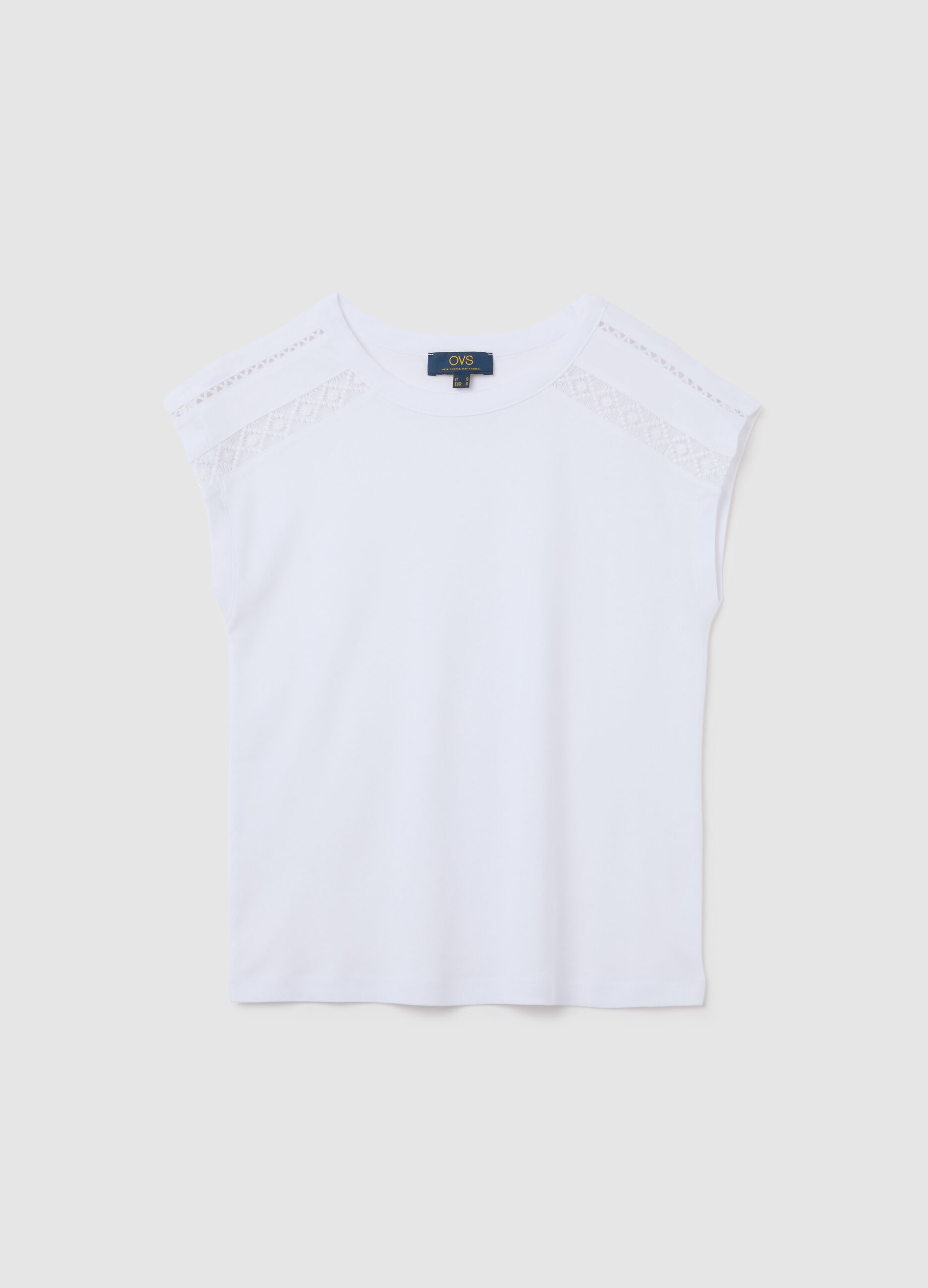 Women's white pure cotton regular fit T-shirt with lace