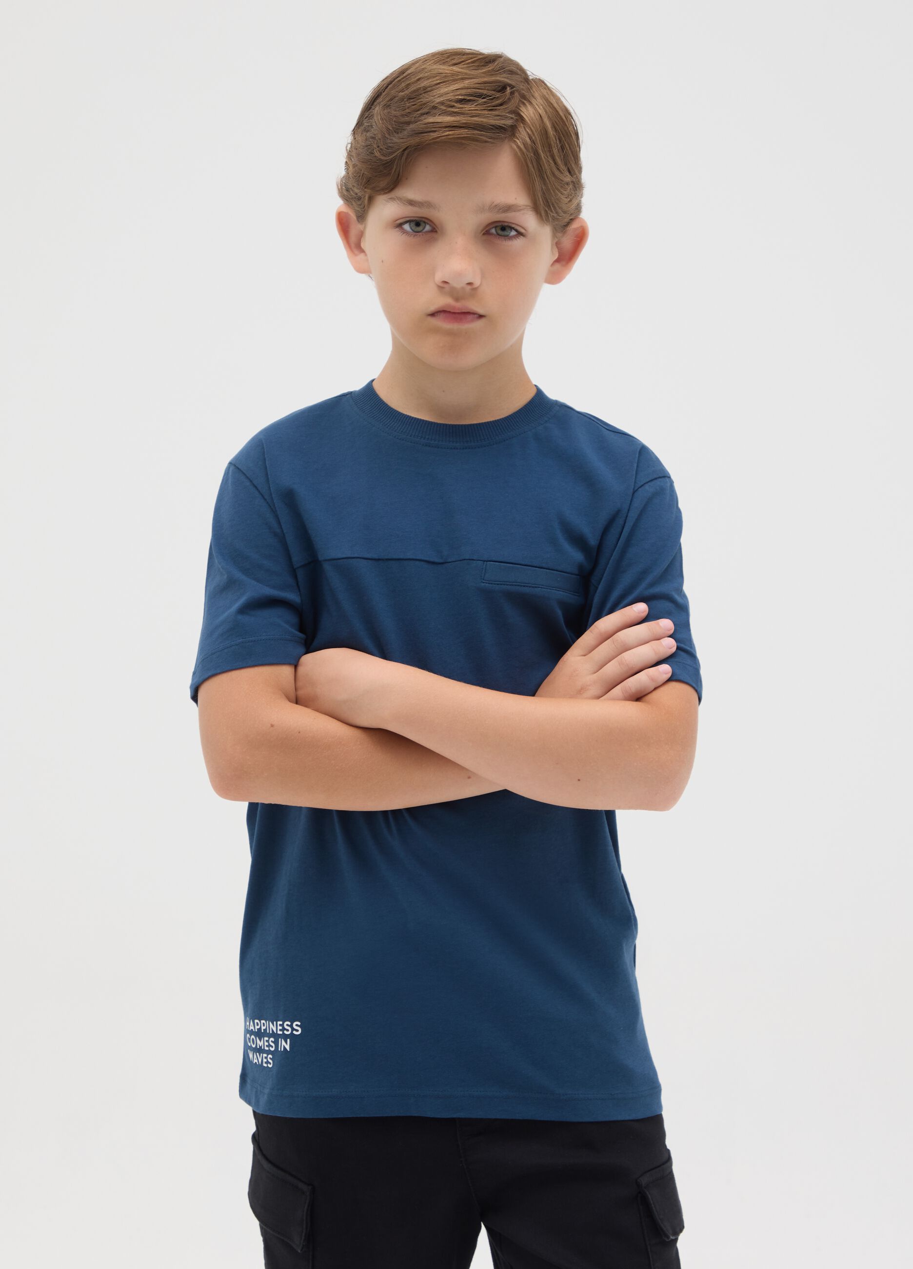 Boys' pure cotton blue regular fit t-shirt