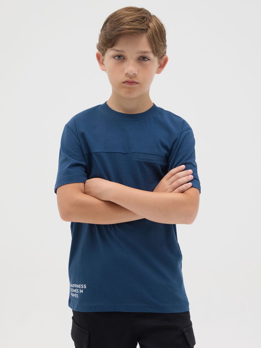 T-shirt da ragazzo in puro cotone blu regular fit_0