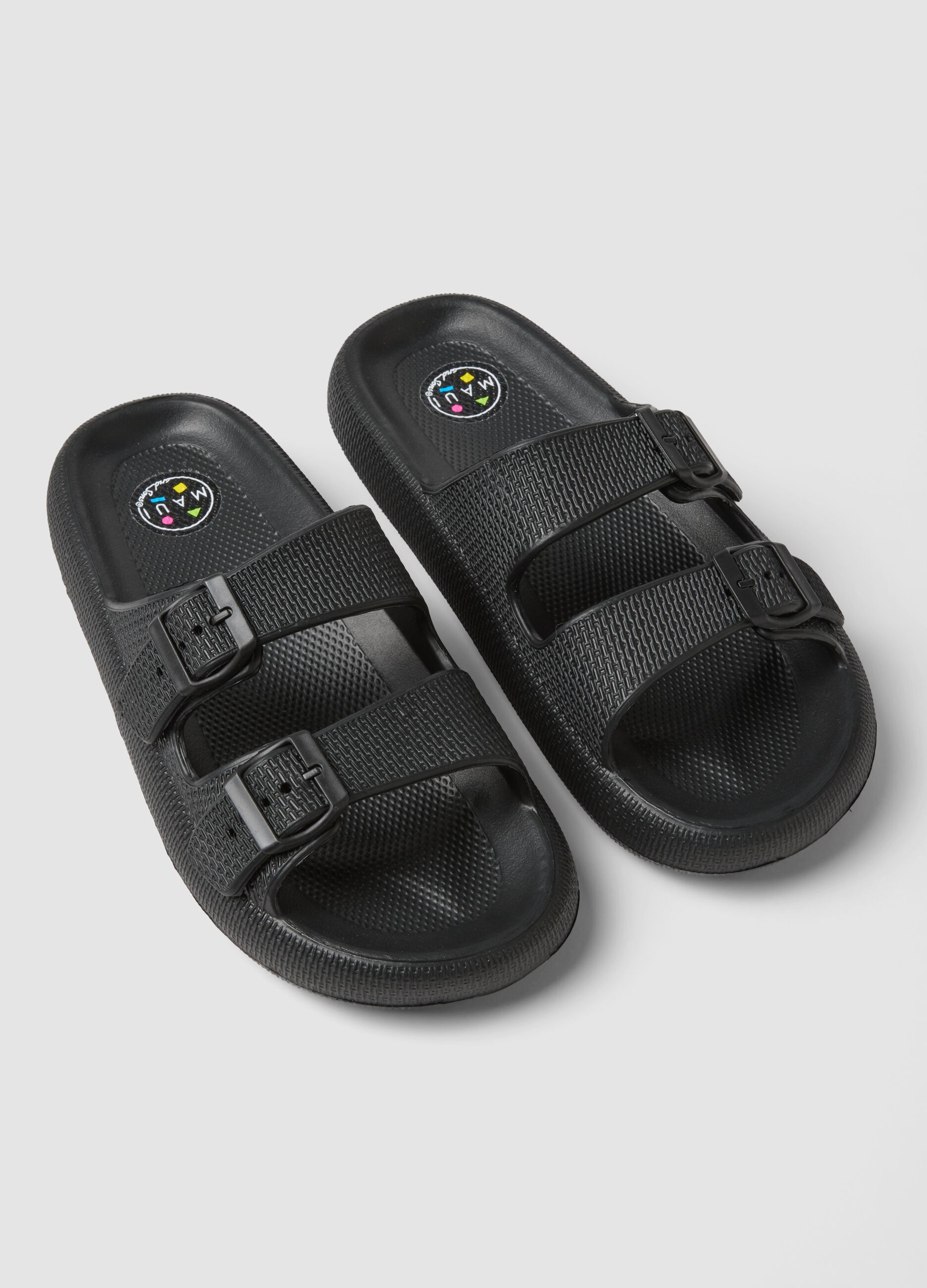 Black slides with double buckle