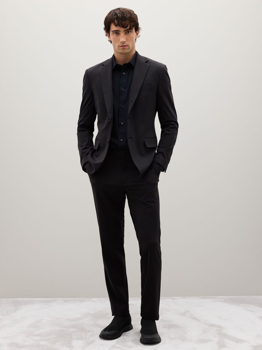 Black stretch fabric slim fit blazer_2