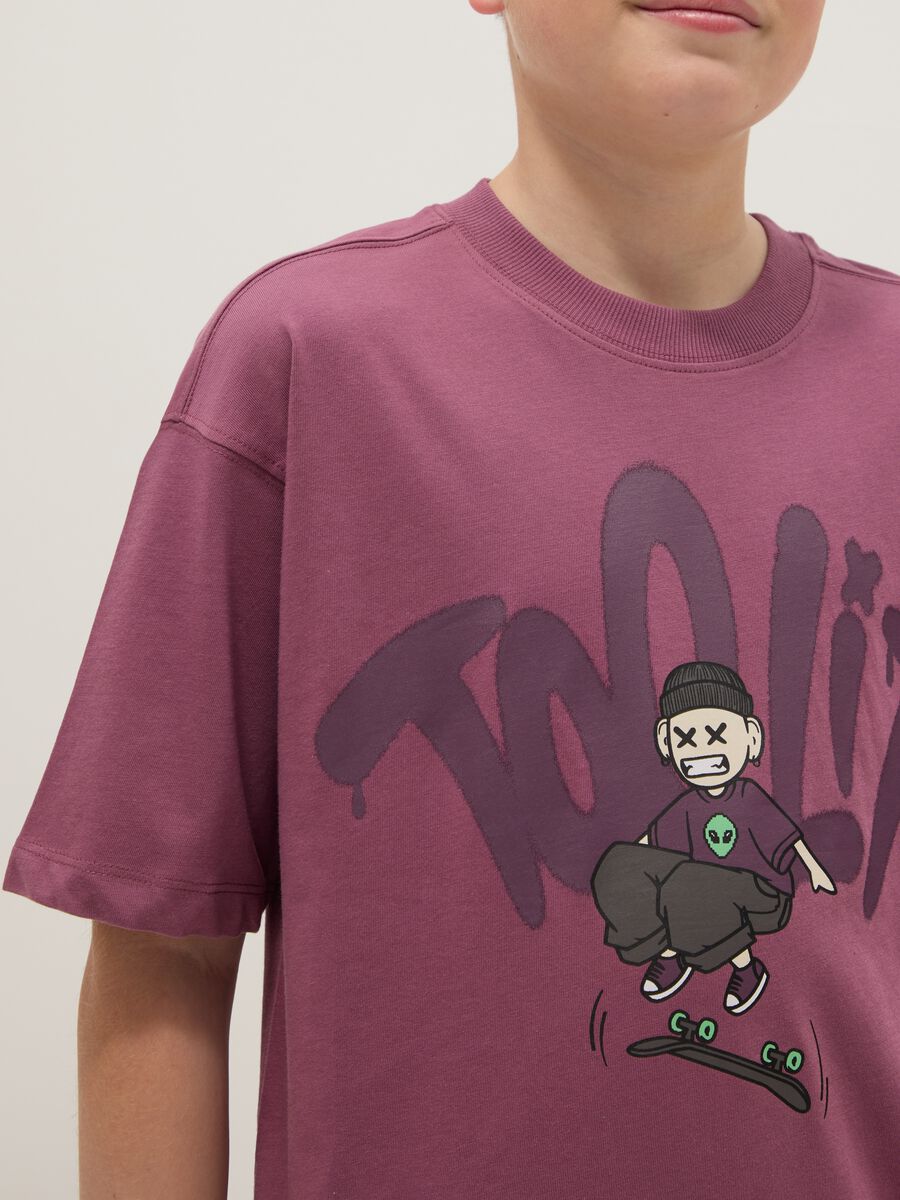 Boys&rsquo; purple 100% cotton oversized T-shirt with print_2