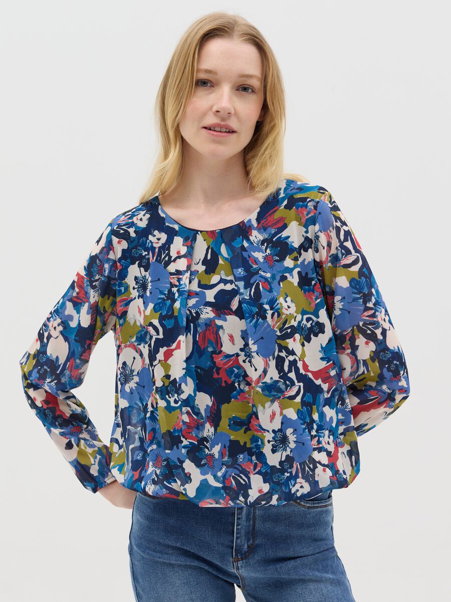 Long-sleeved blouse with floral print_0