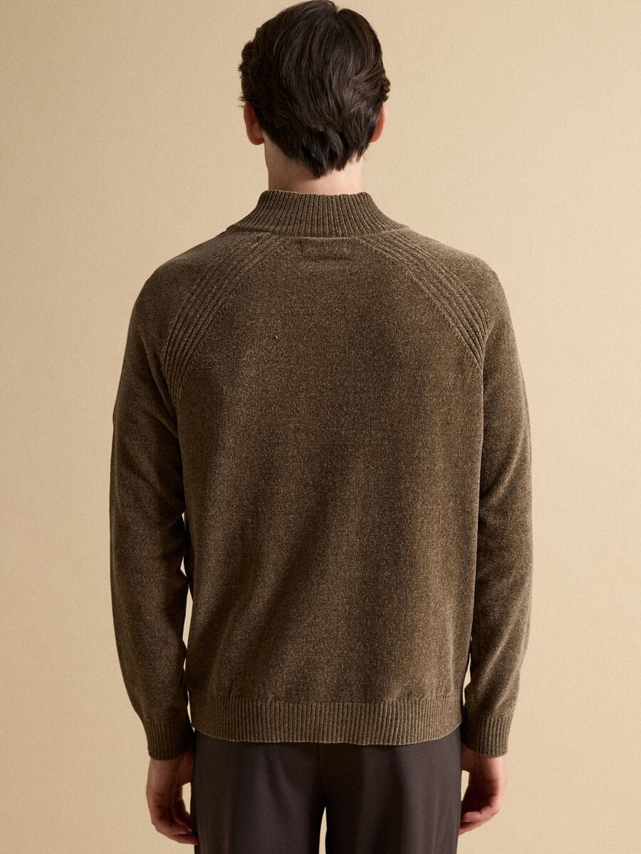 Cardigan beige full zip con colletto regular fit_3