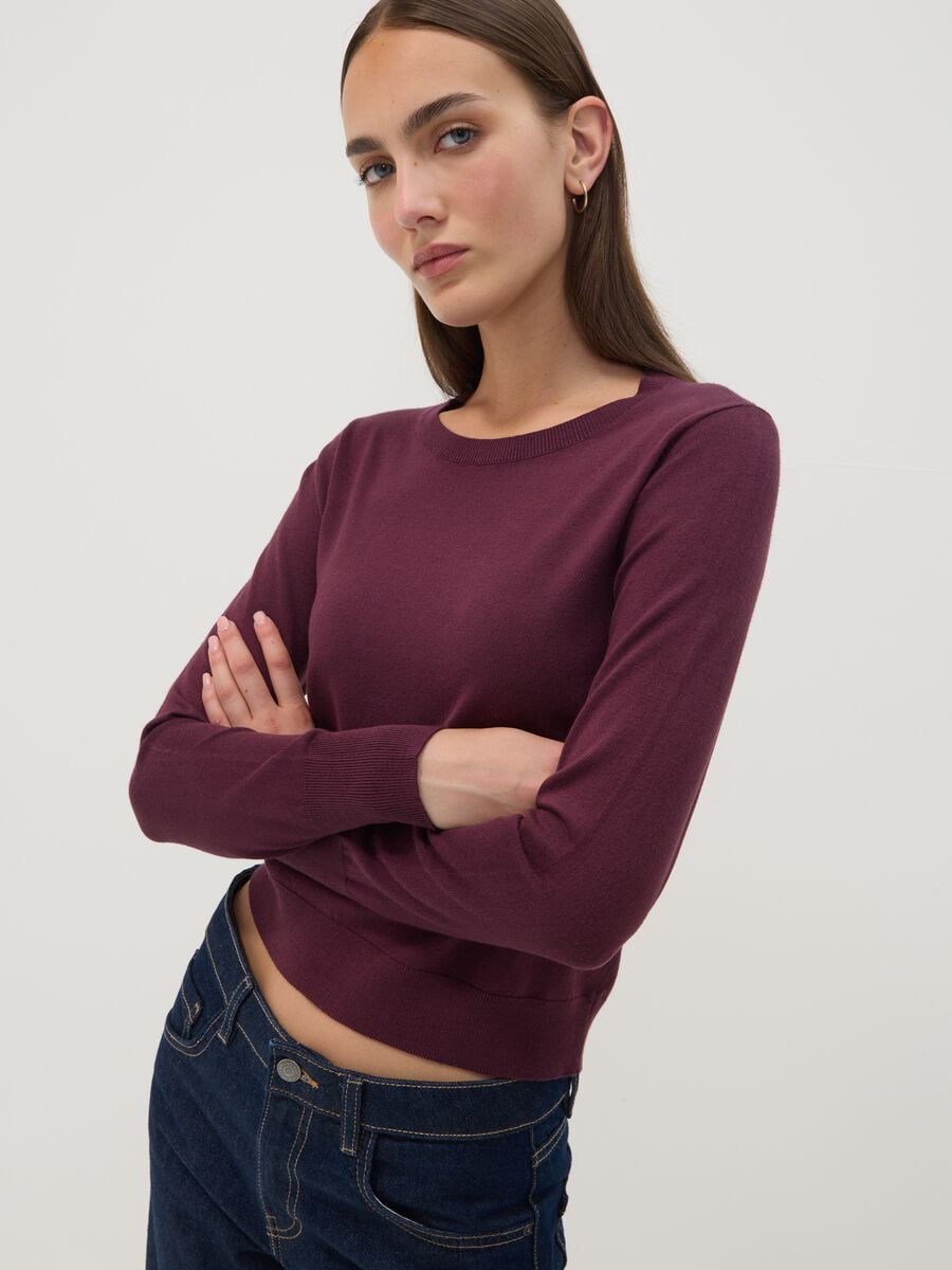 Maglia viola in misto viscosa a girocollo_2