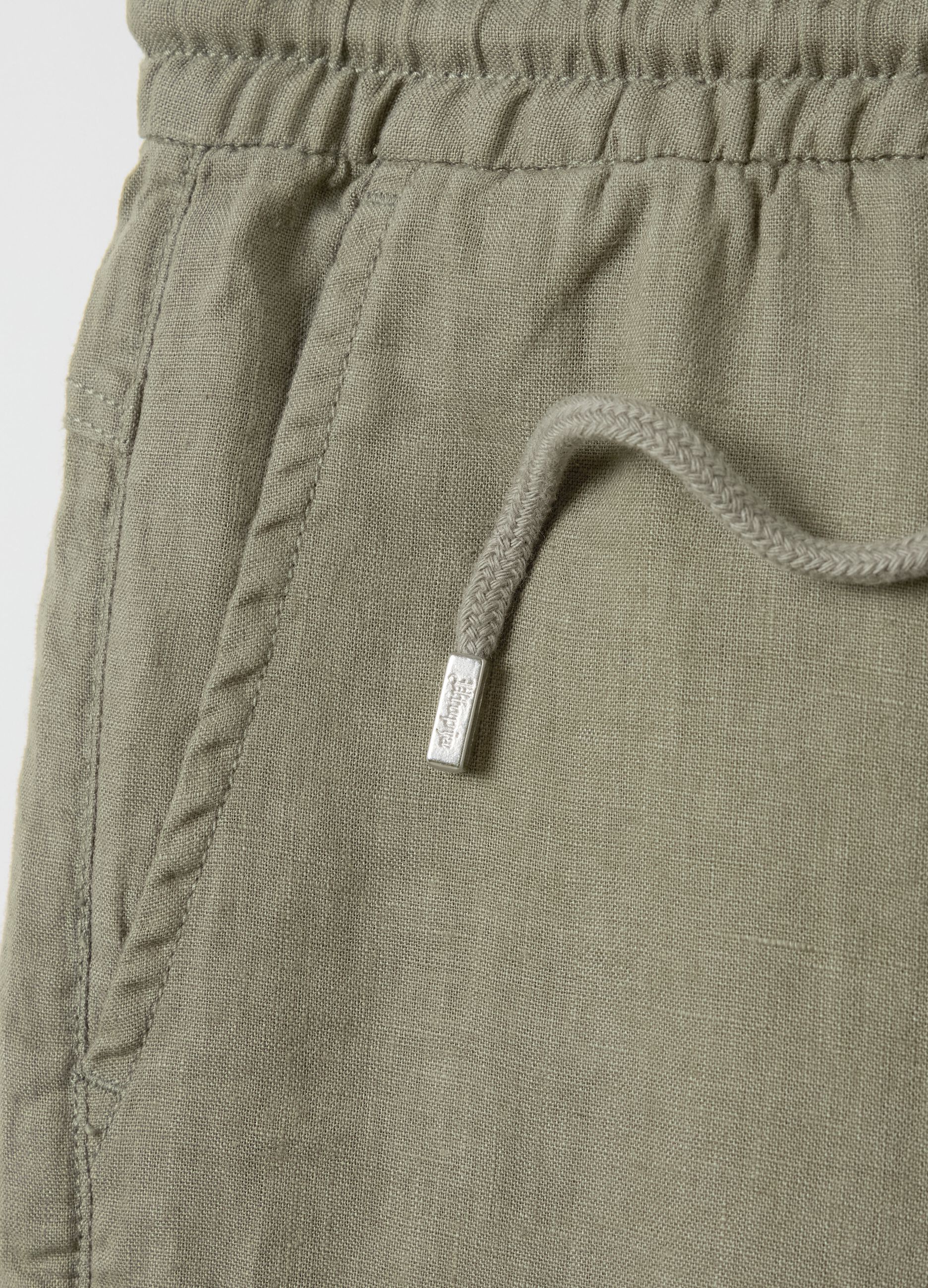 100% Linen Cargo Shorts Military Green