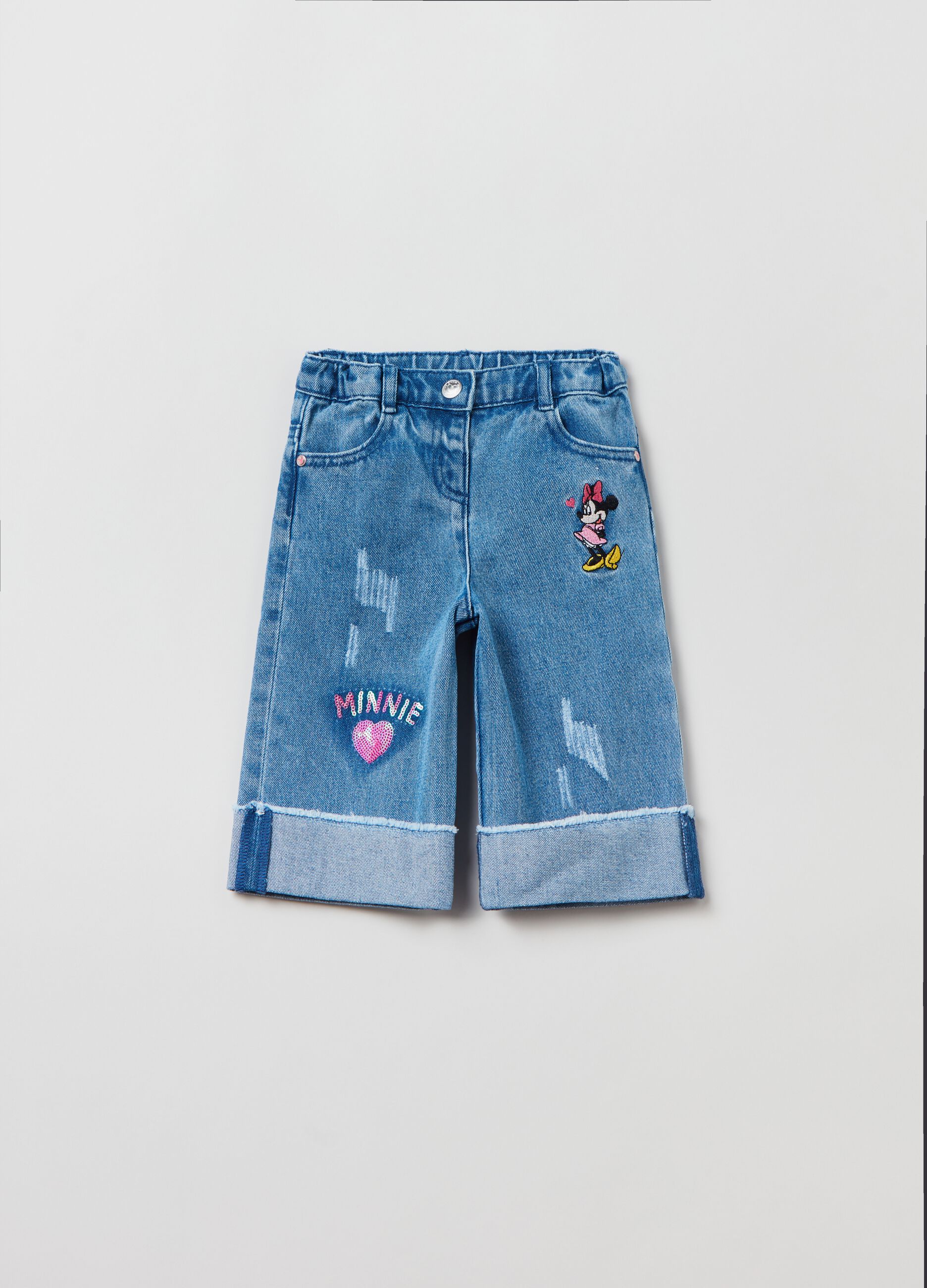 Jeans wide leg con ricamo Minnie