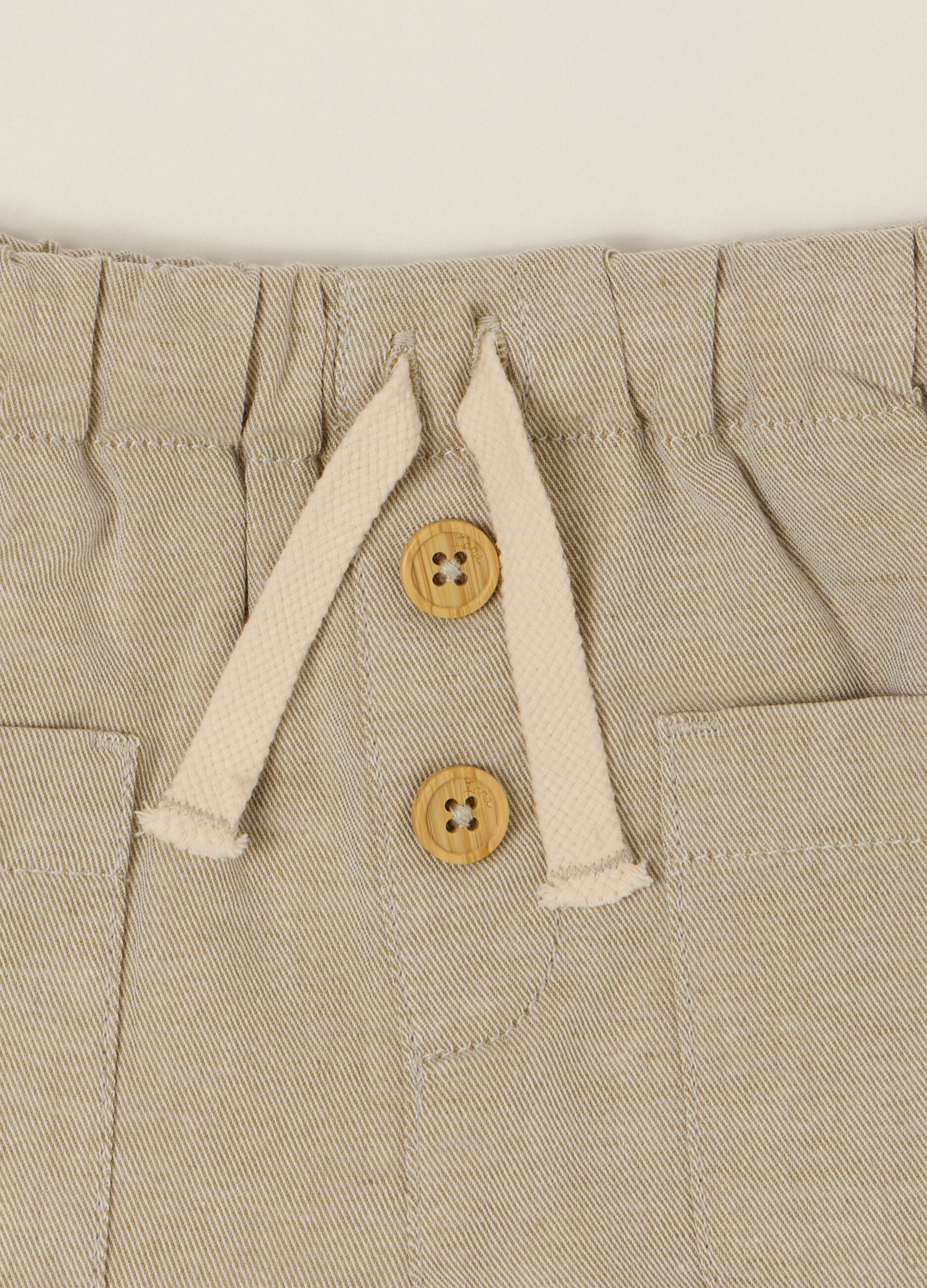Beige cotton-linen blend shorts with elasticated waist, regular fit