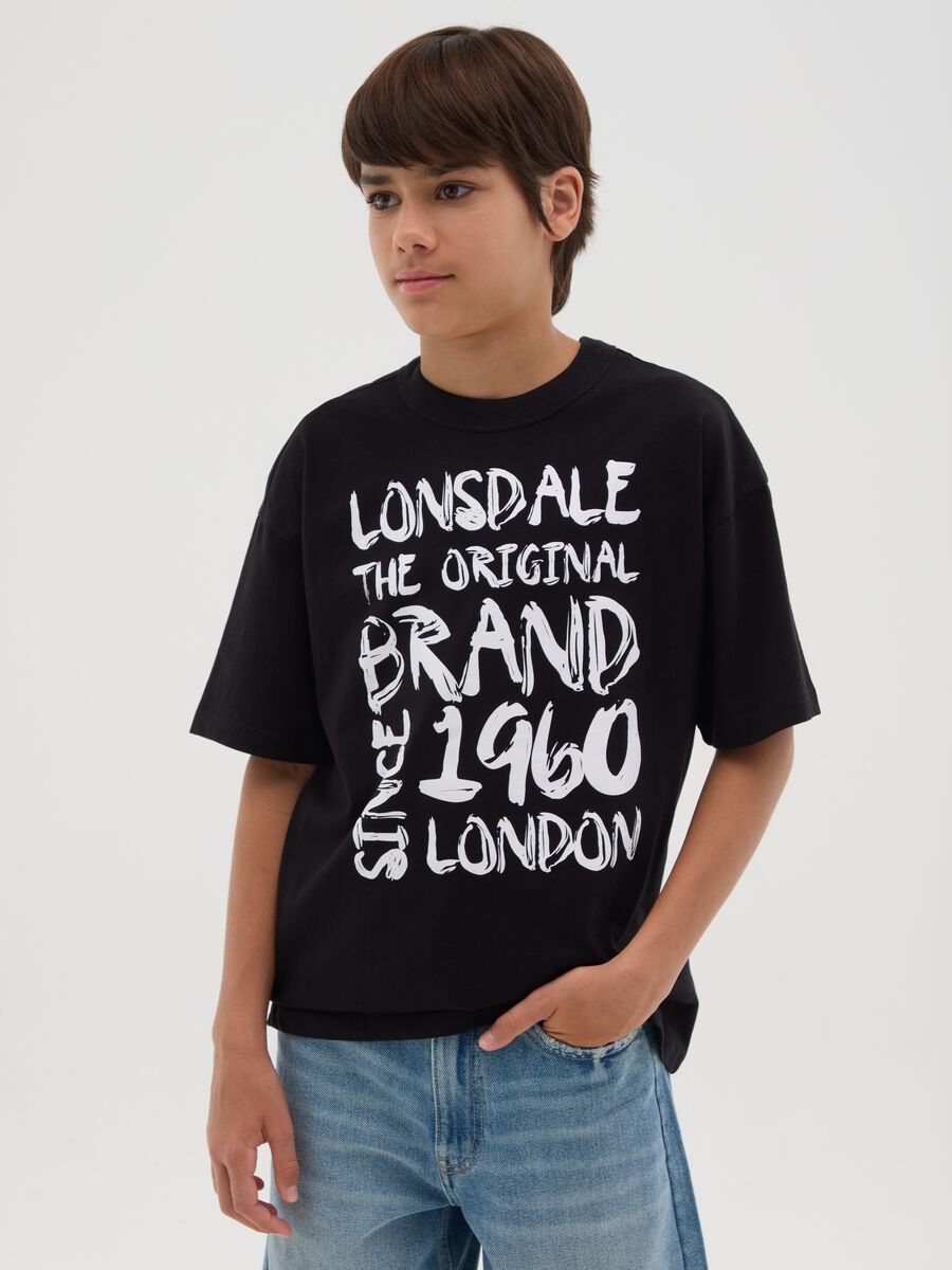 T-shirt in cotone stampa logo stile graffiti_0