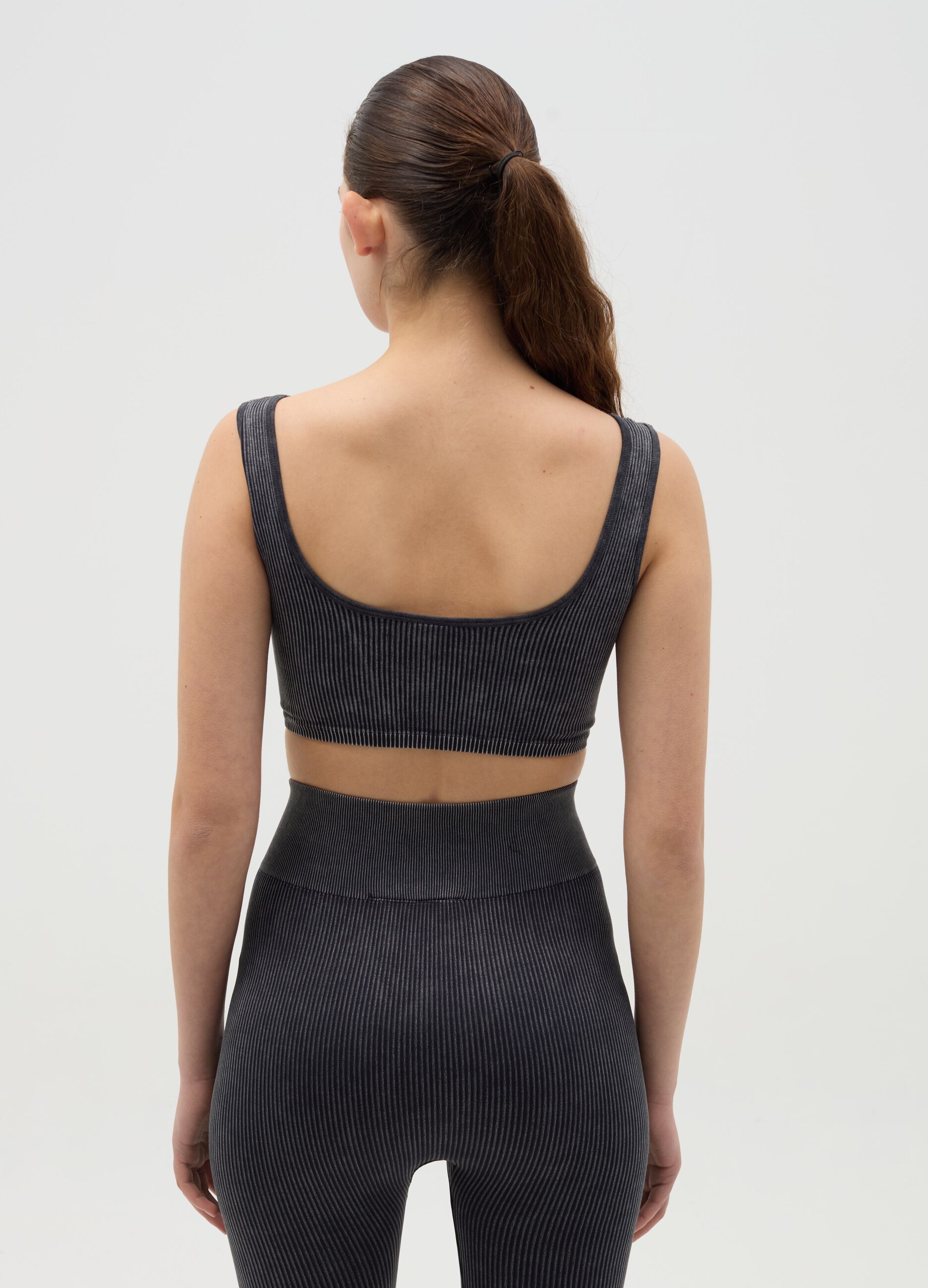 Grey ribbed crop sports top