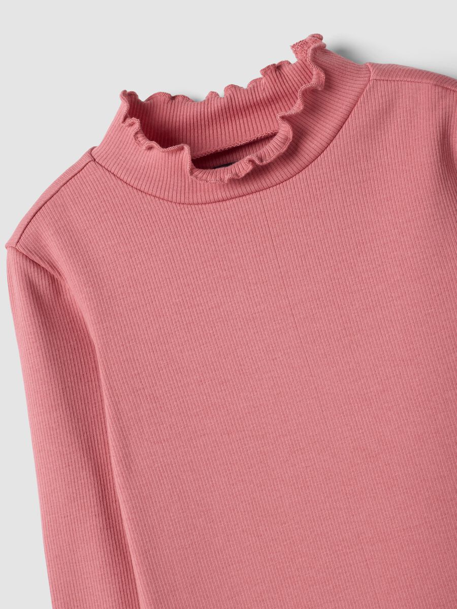 T-shirt rosa in cotone organico elasticizzato Collo rialzato_2