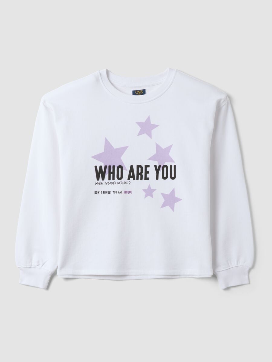 White 100% cotton sweatshirt with ribbed neck and print for girls_3