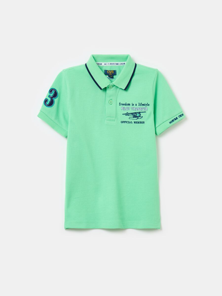 Piquet polo shirt with embroidery and patch_0