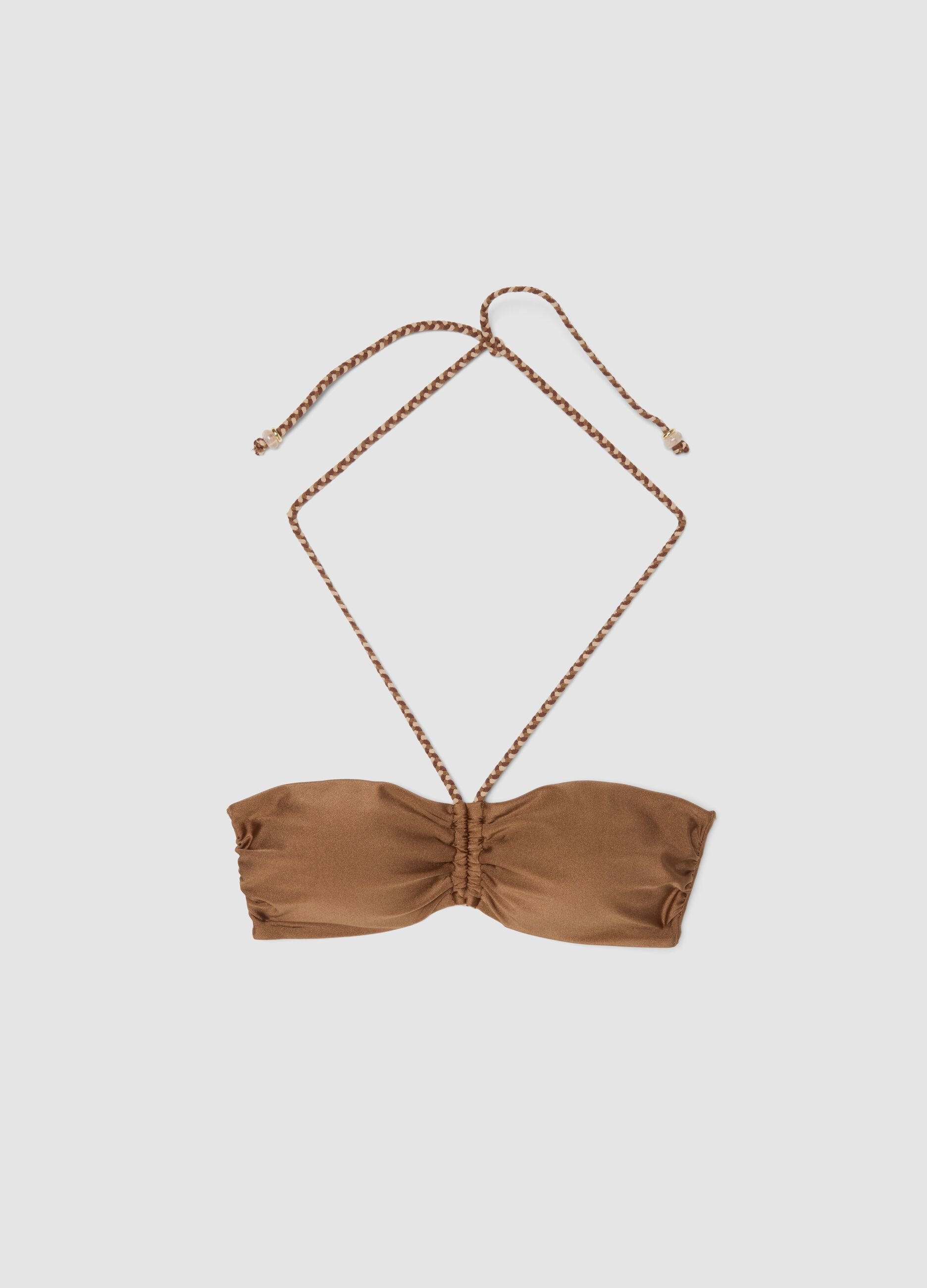 Brown bandeau bikini top in stretch fabric