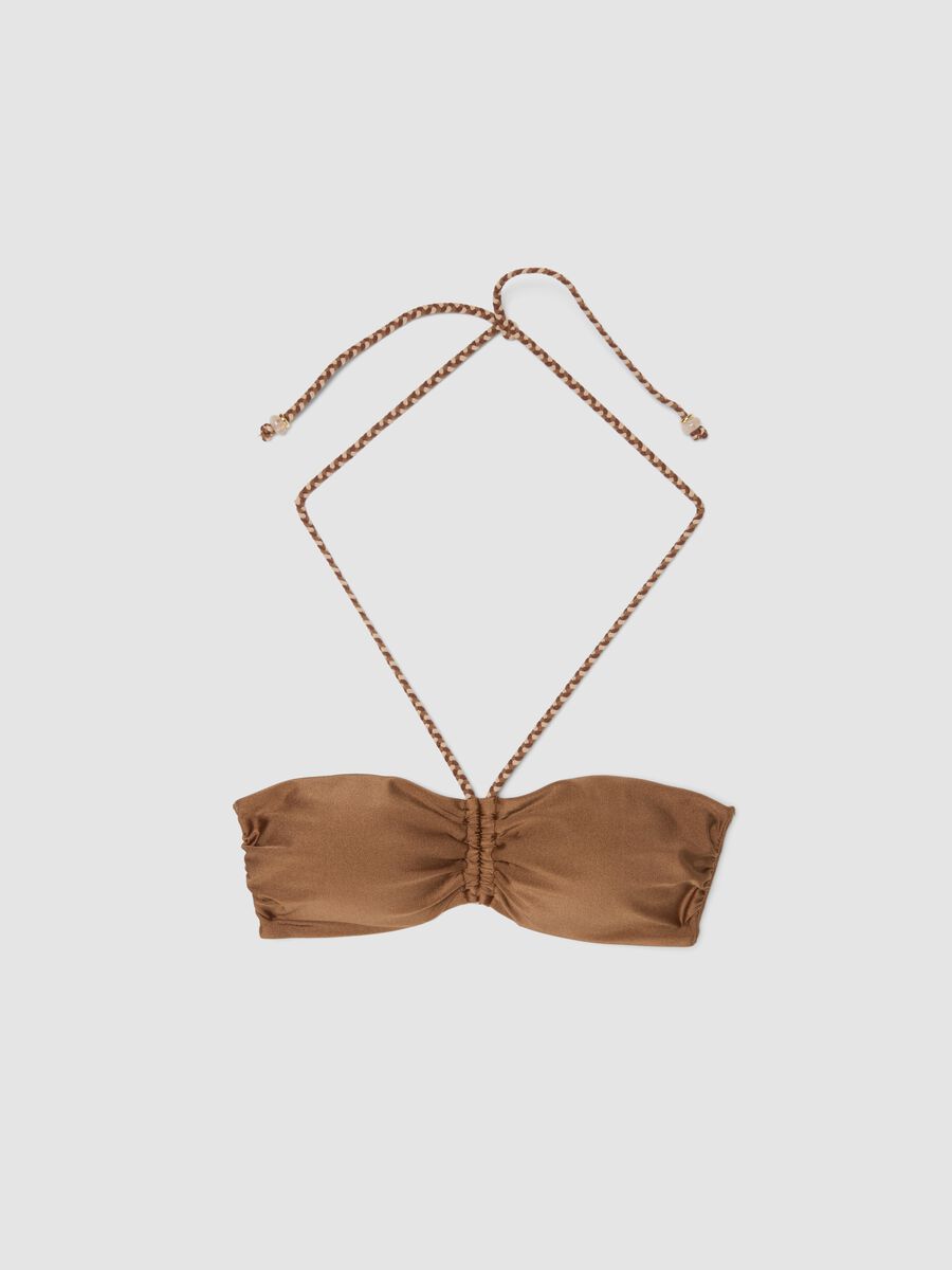 Brown bandeau bikini top in stretch fabric_4