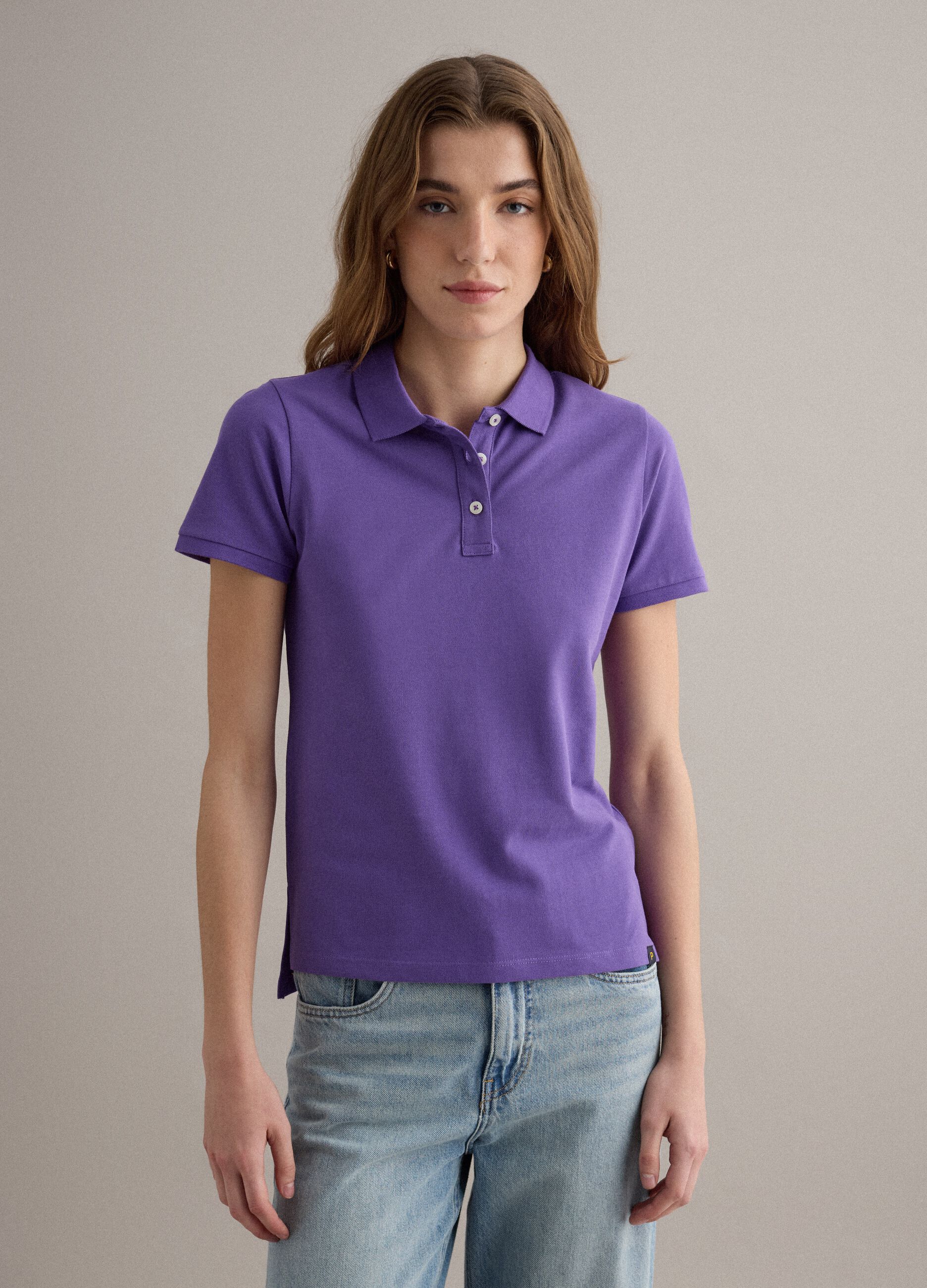Purple short-sleeve pure cotton polo shirt, regular fit