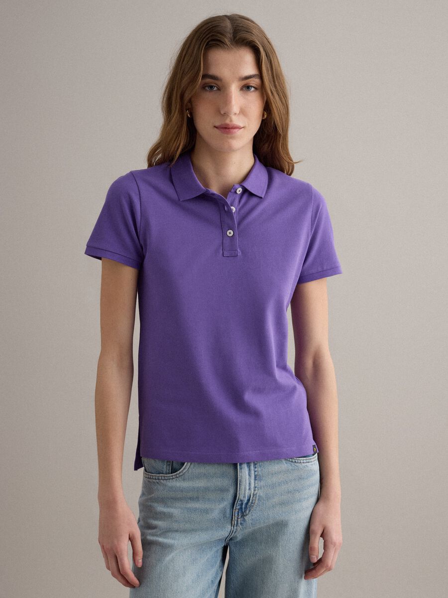 Purple short-sleeve pure cotton polo shirt, regular fit_1
