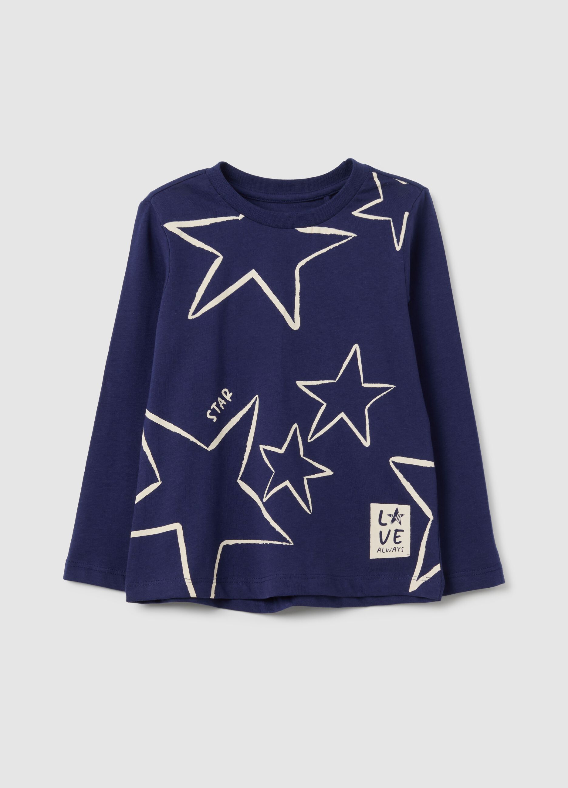 Girls' blue pure cotton regular fit sweater with stars