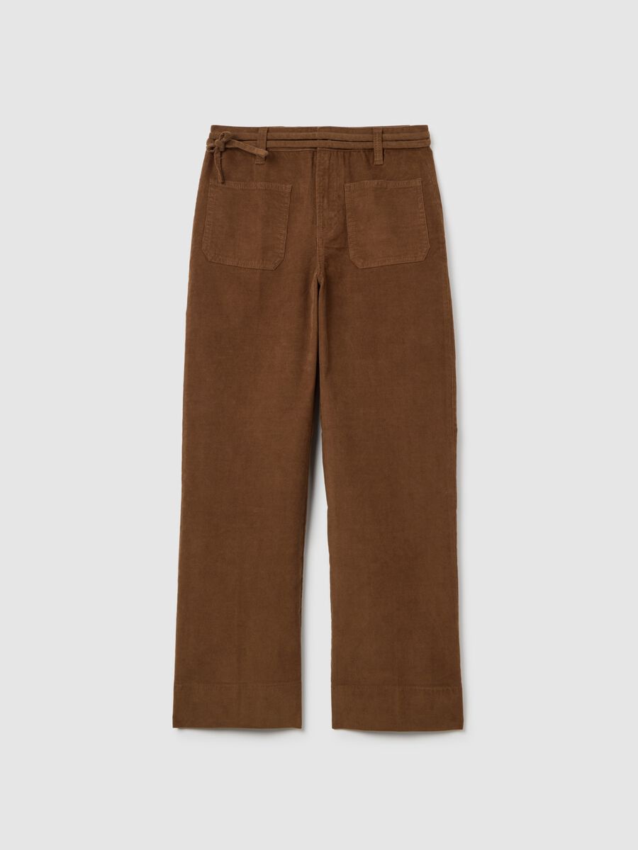 Brown Flare Stretch Corduroy Trousers_0