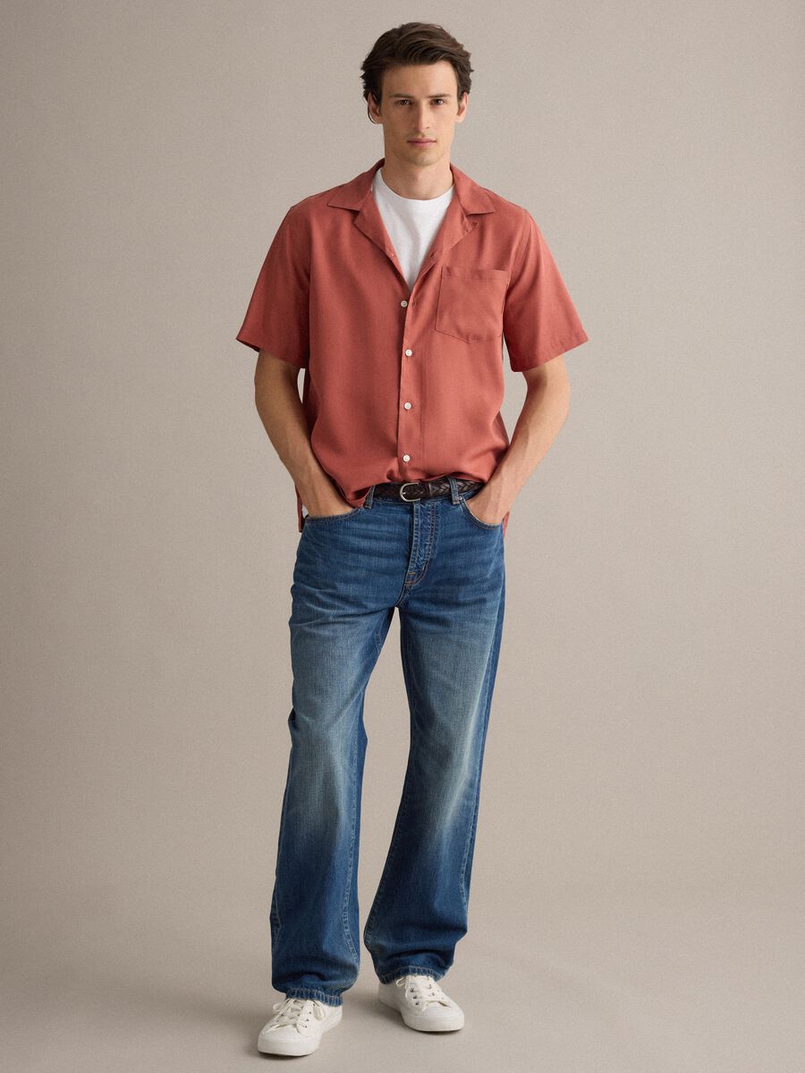 Camicia rossa a maniche corte in puro lyocell_2
