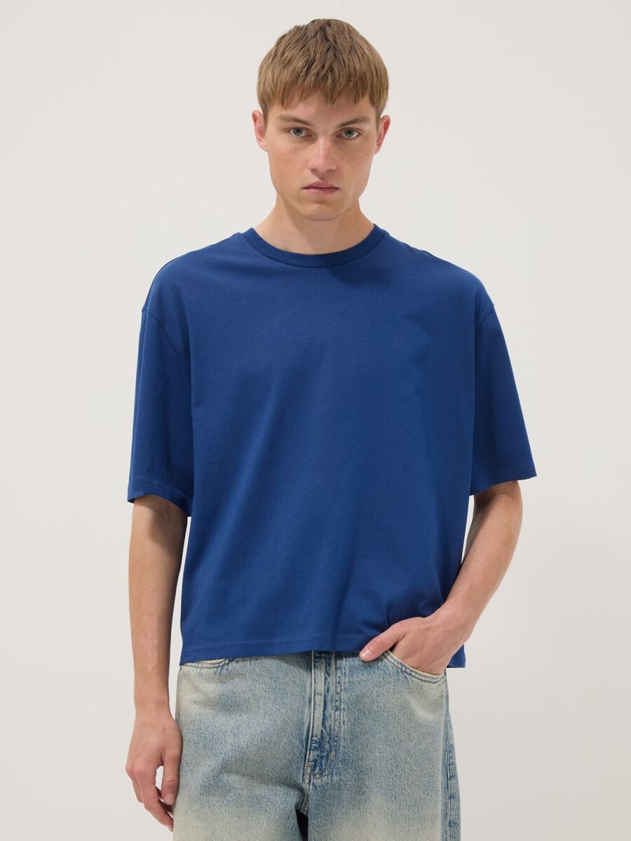 T-shirt blu a maniche corte in puro cotone_1