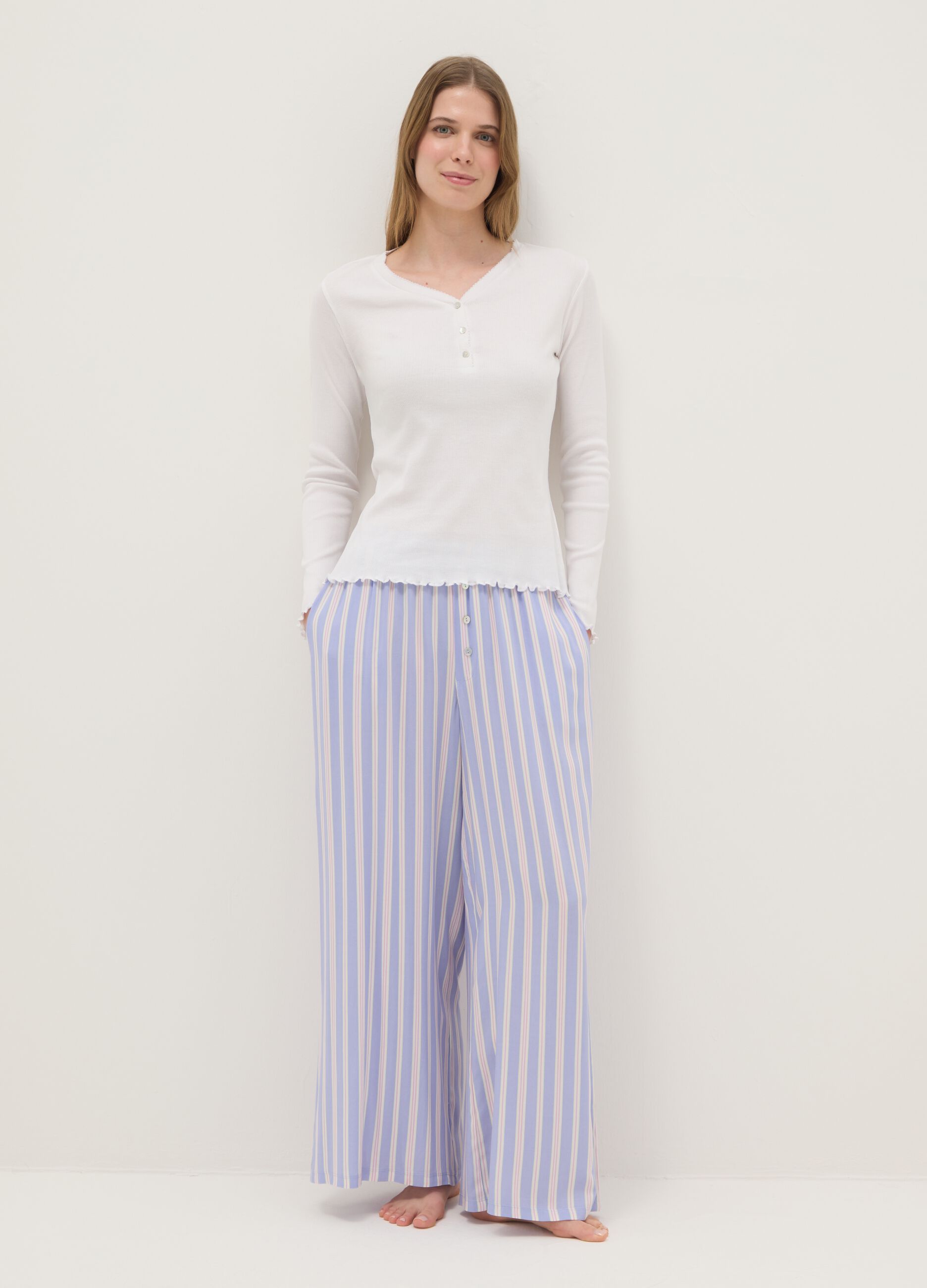 Regular fit multicolour striped trousers in pure viscose