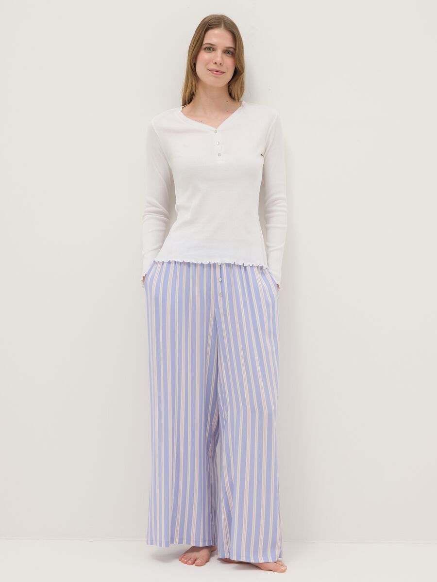 Regular fit multicolour striped trousers in pure viscose_0