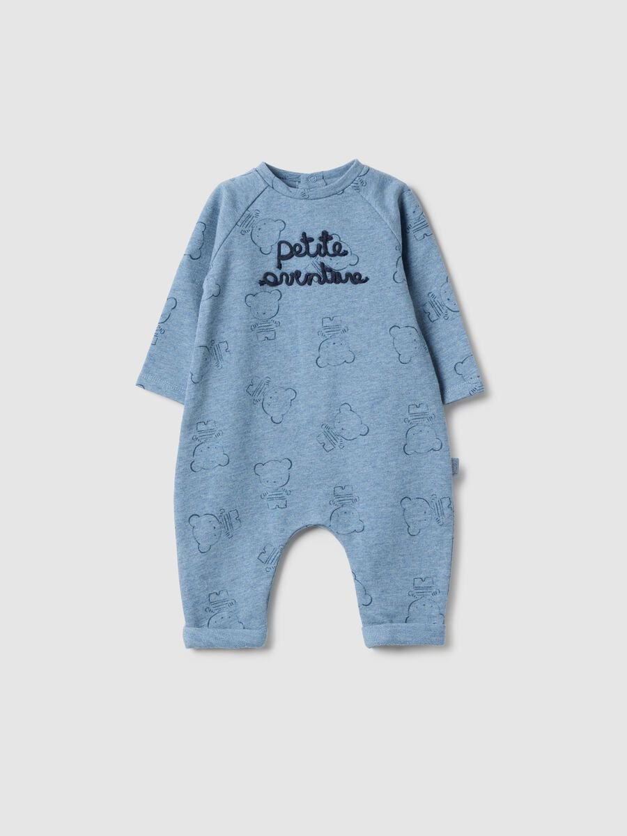 Baby blue pure cotton romper with bear print_0
