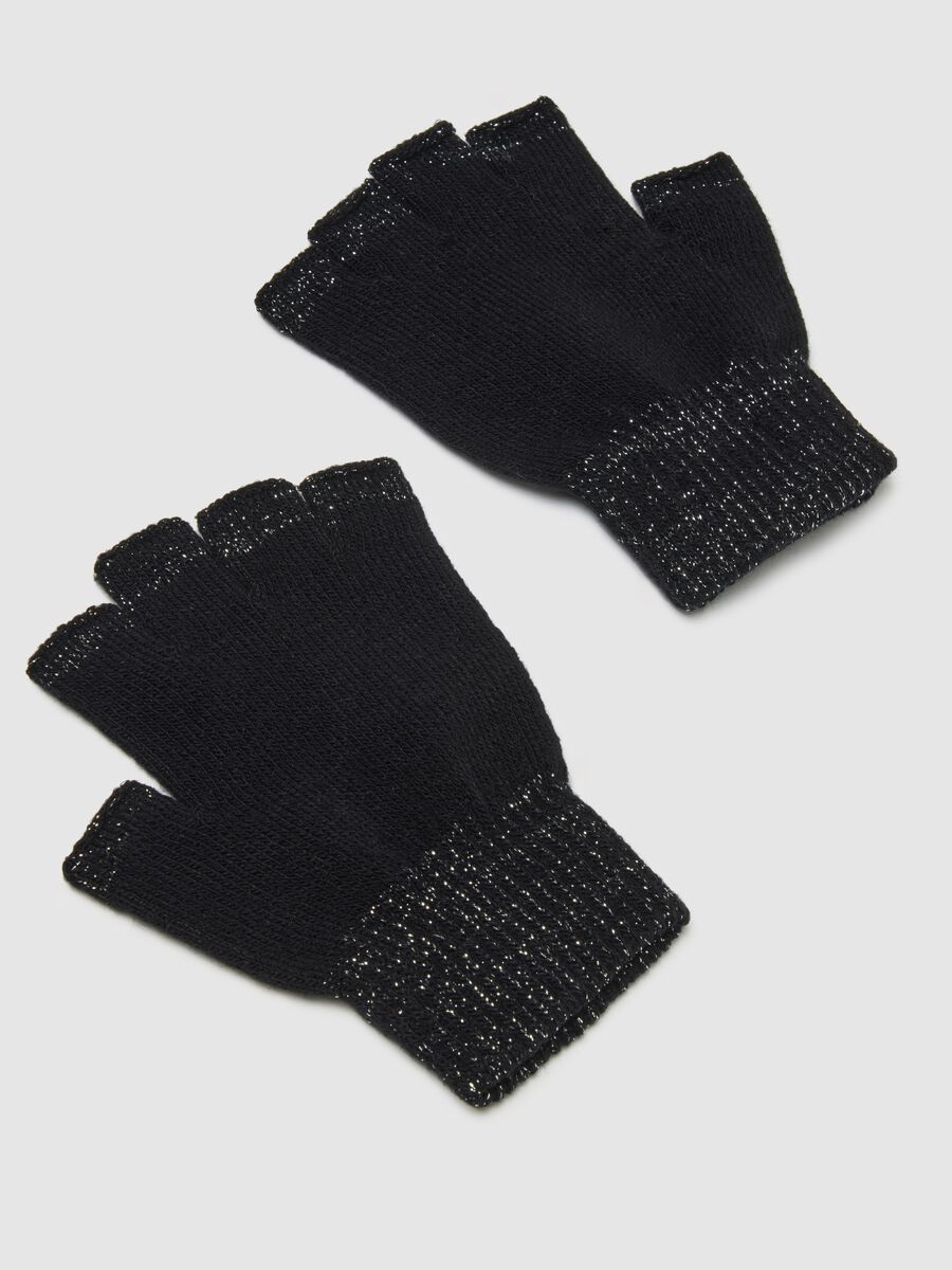 Black stretch fabric fingerless gloves_1