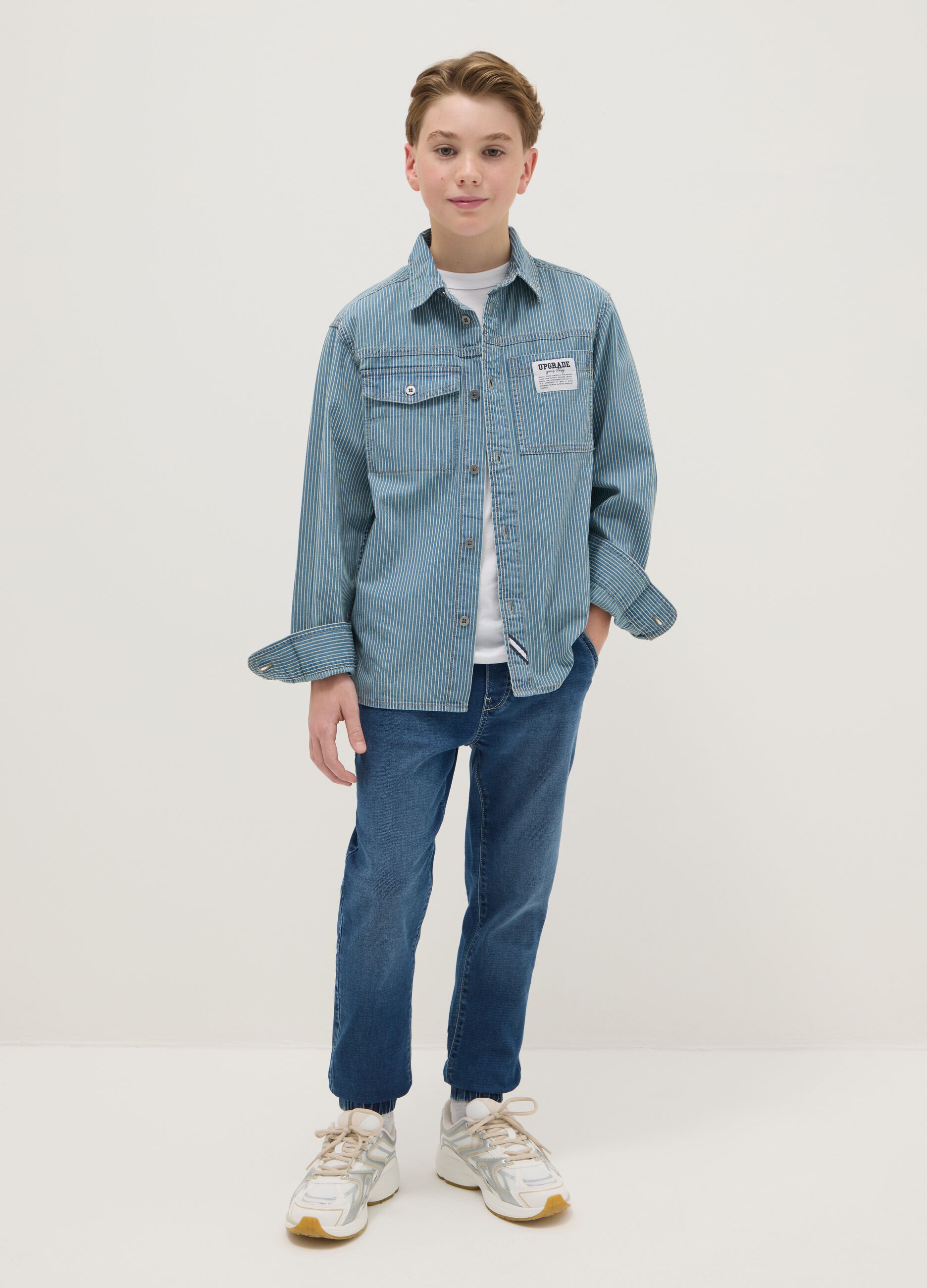 Boys' regular fit blue denim jeans with elastic waist