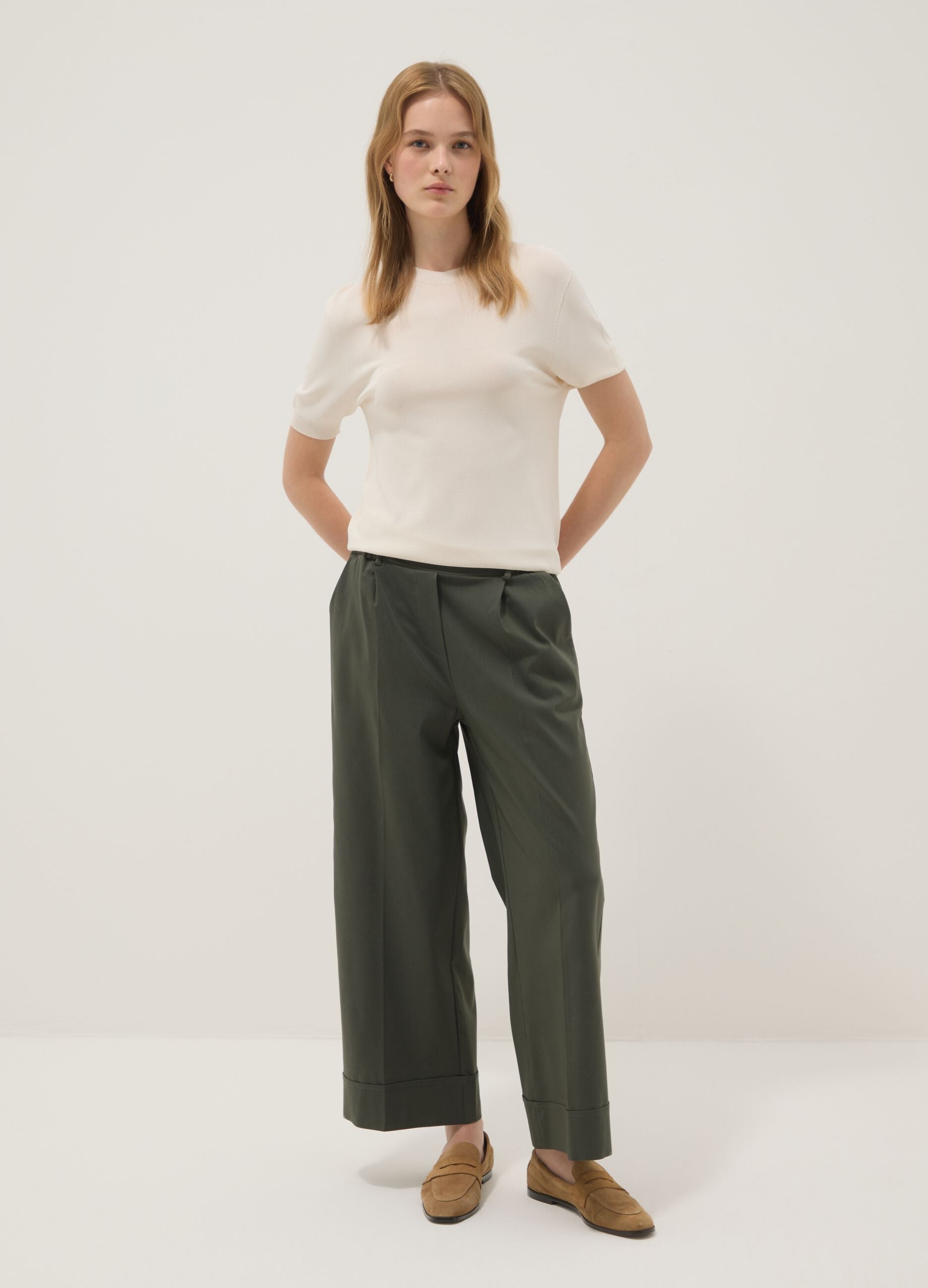 Green wide-leg trousers in stretch viscose