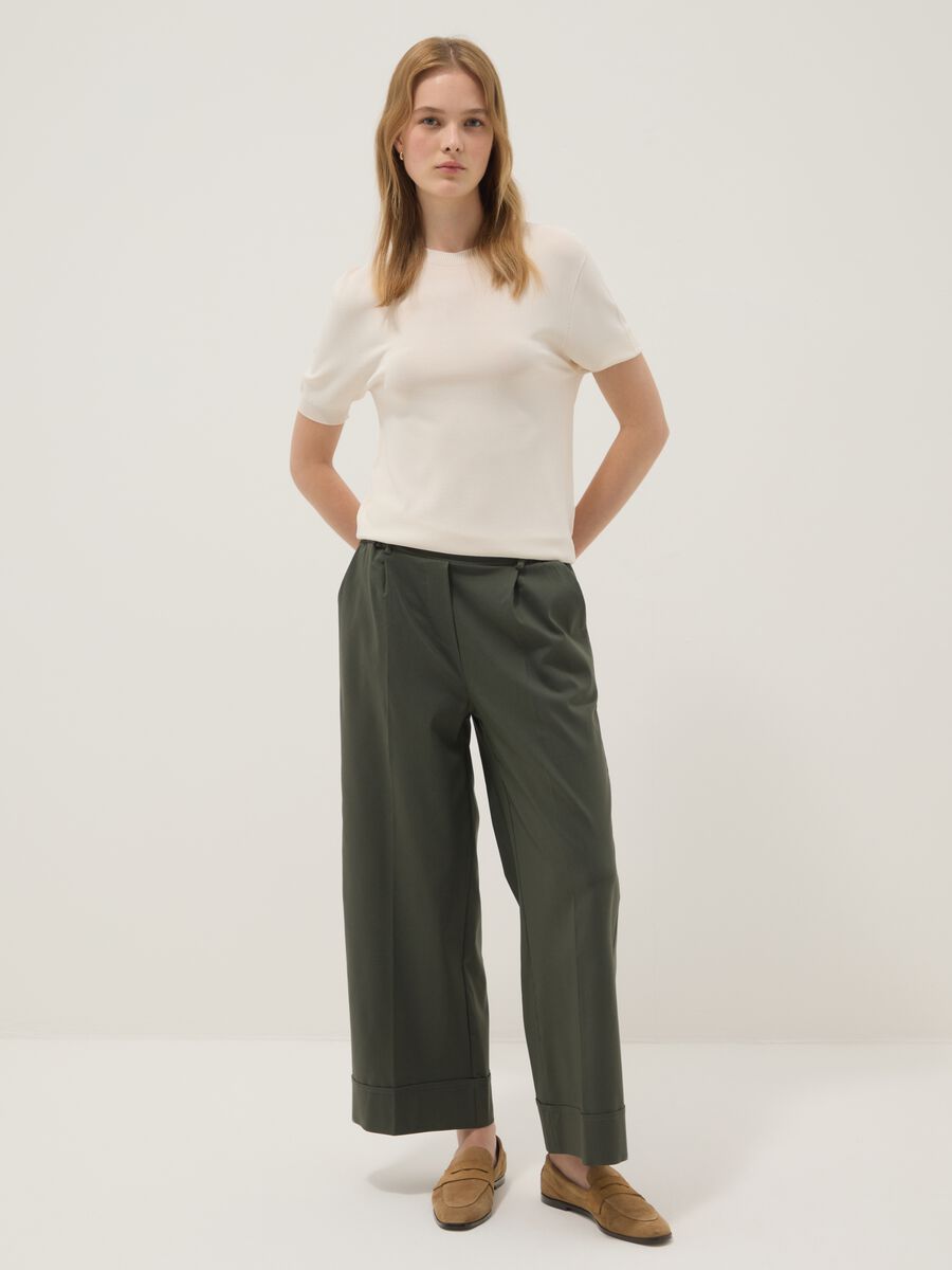Green wide-leg trousers in stretch viscose_0
