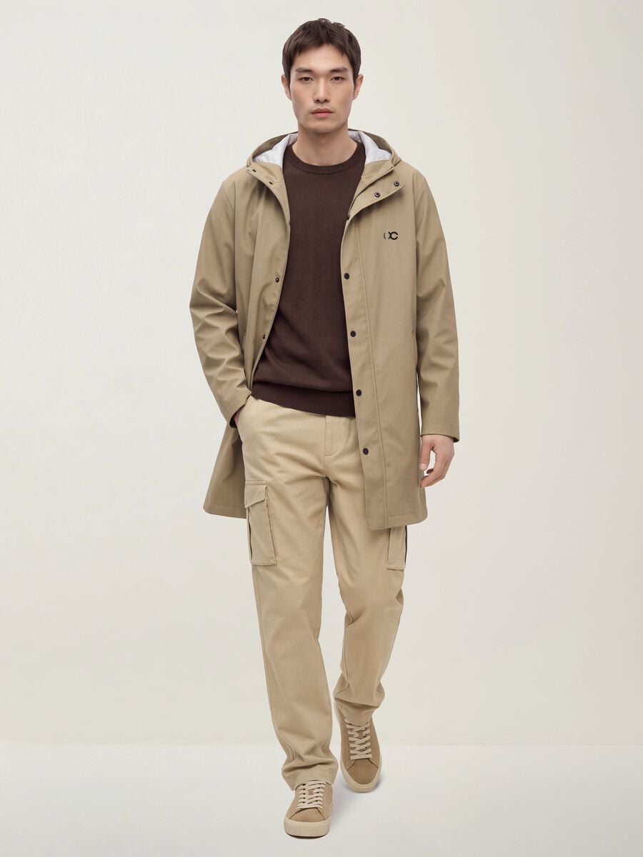 Pantaloni cargo beige in cotone elasticizzato slim fit_1