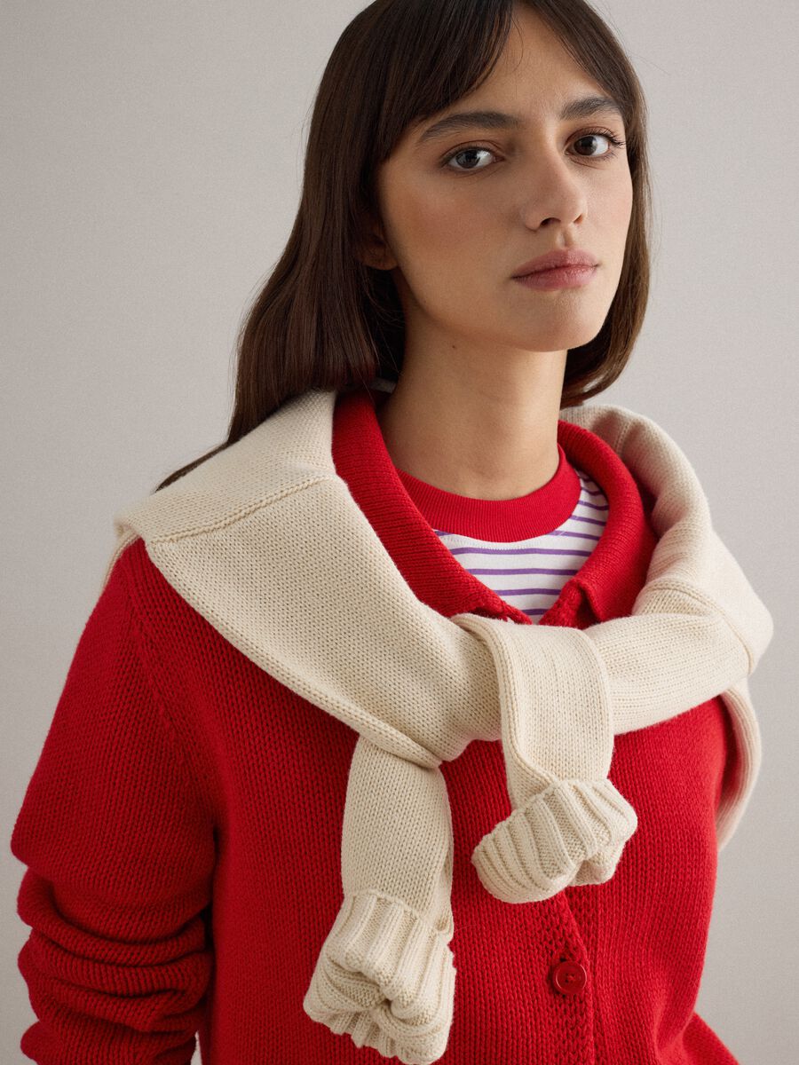 Cardigan rosso in puro cotone regular fit con collo polo_4
