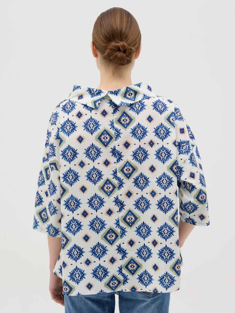 Blue Spring Blouse with Geometric Pattern Hybrid_3