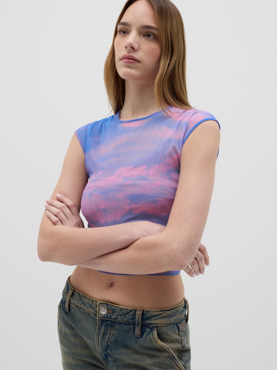 Light blue and pink tank top in mesh with print_1