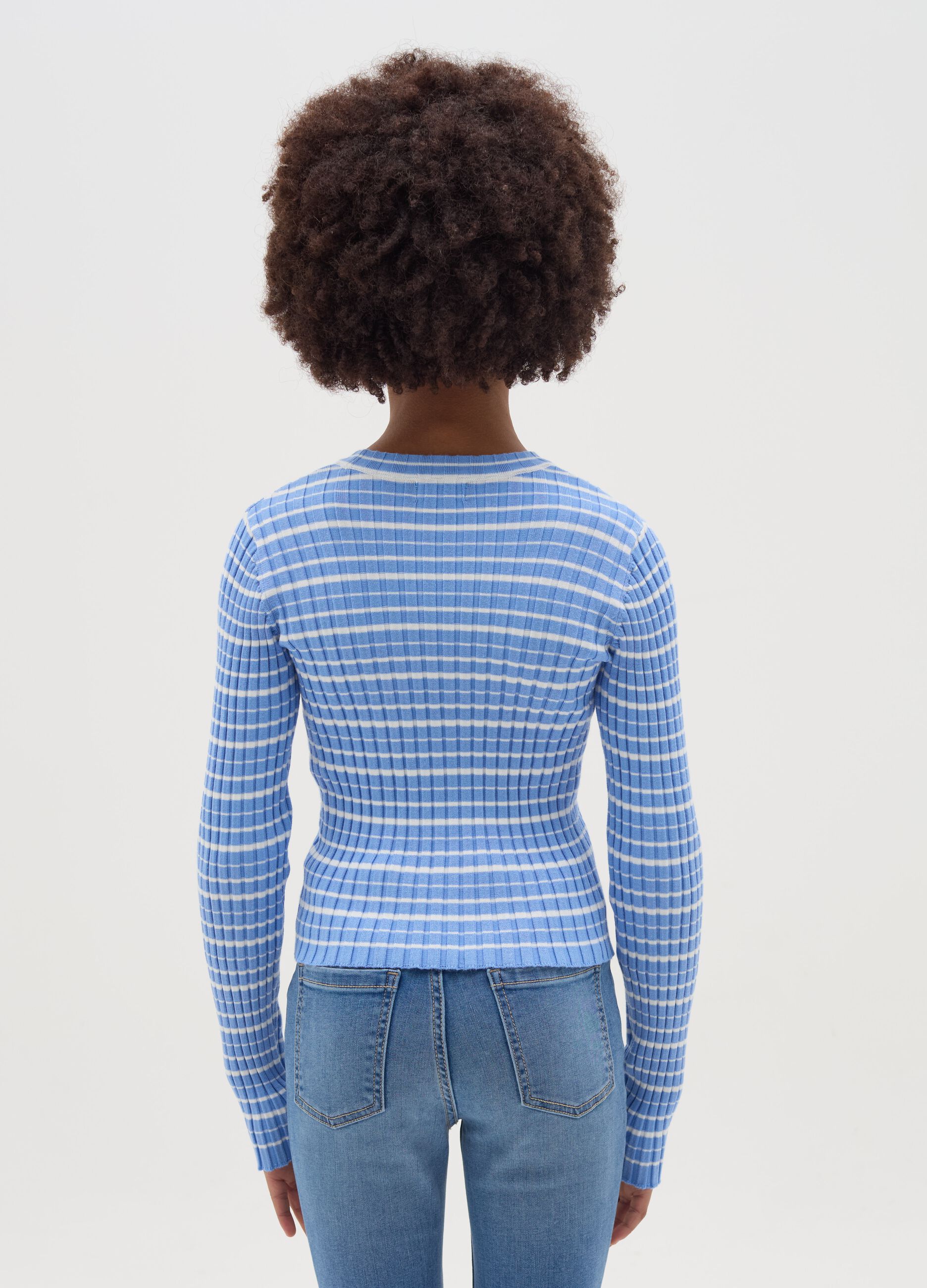 Ribbed T-shirt with striped pattern
