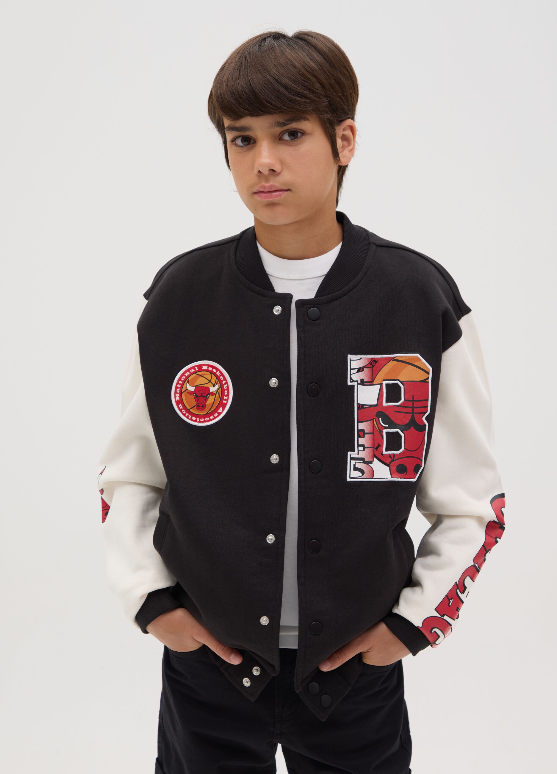 Varsity bomber jacket with patches and NBA Chicago Bulls