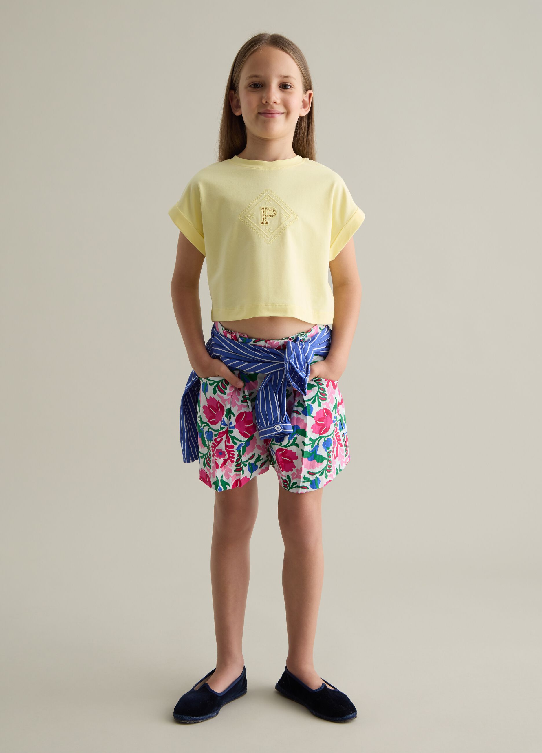 Girls' multicolour floral cotton shorts