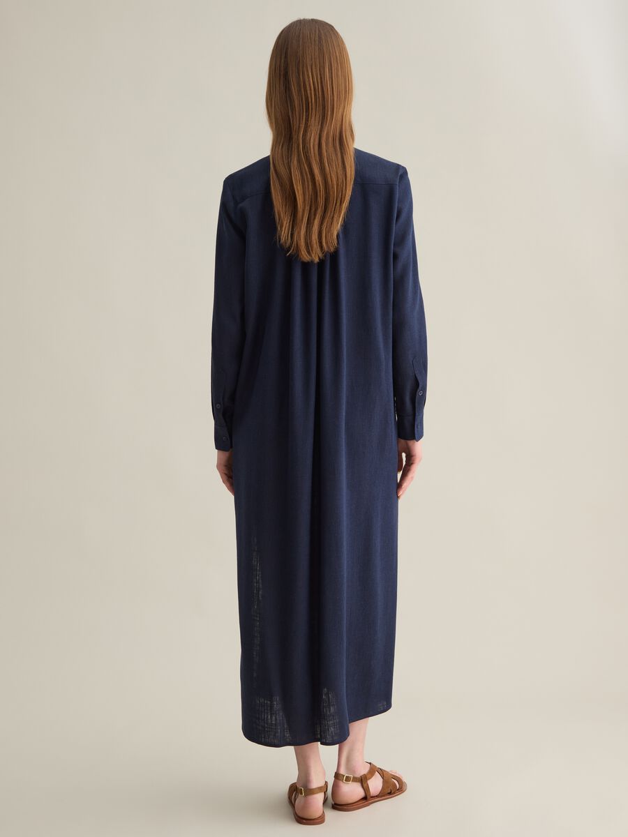 Piombo Blue Long Dress in Viscose and Linen_3